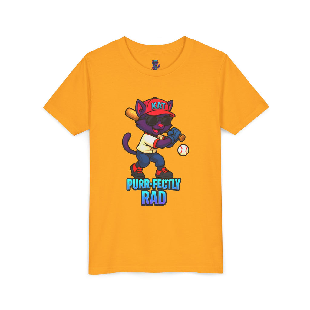 DJ KAT PAWS – Purr-fectly Rad Baseball Youth Tee | Fun Kids Graphic Shirt, Cool Cat Design, Perfect for Birthdays, Playdates & Sports Events