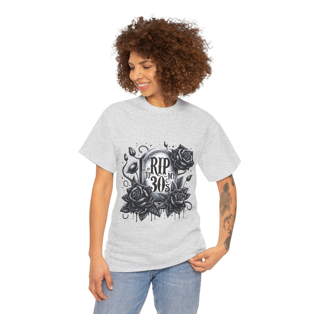 RIP to My 30s, Heavy, Unisex Graphic Shirt, Birthday Gift, Casual Wear, Vintage Style, Floral Design T-shirt