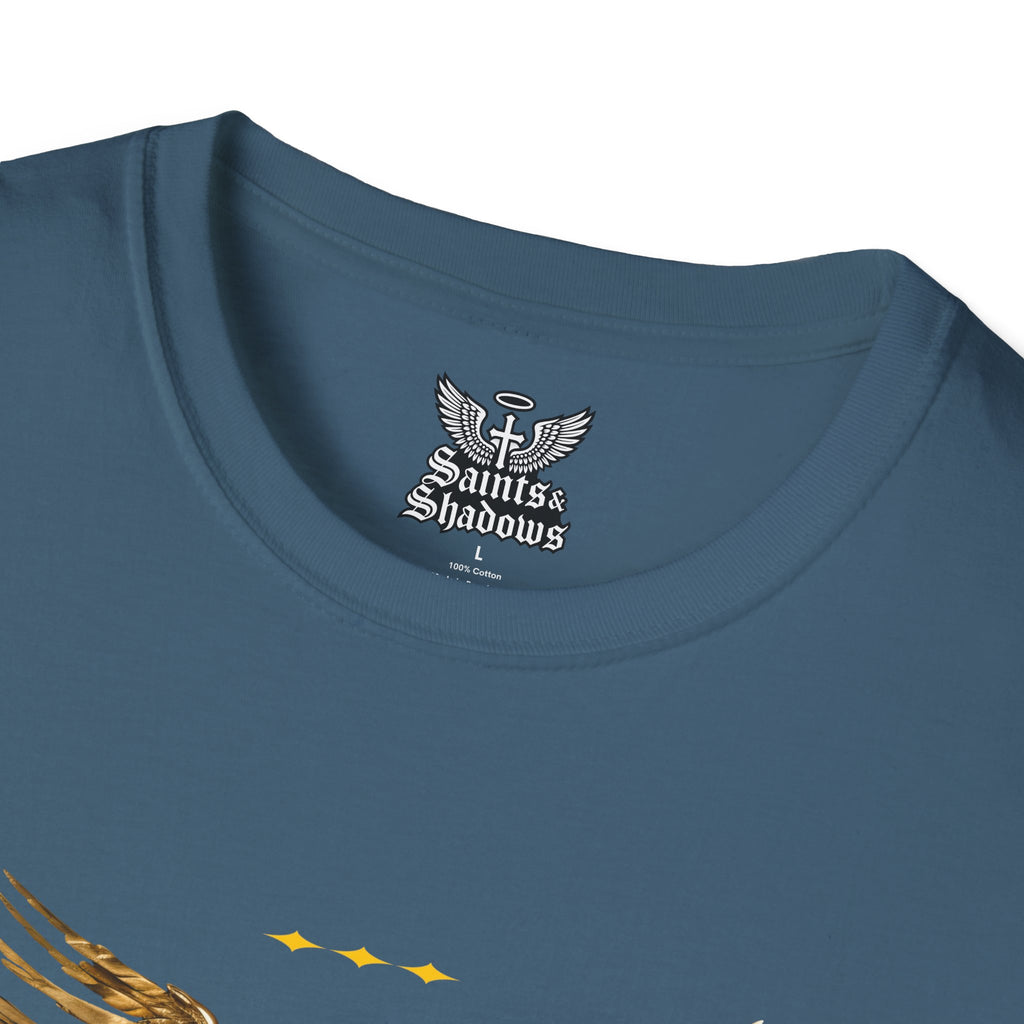 Saints and Shadows - Holy Wings, Angelic Artwork Unisex Softstyle T-Shirt, Casual Wear