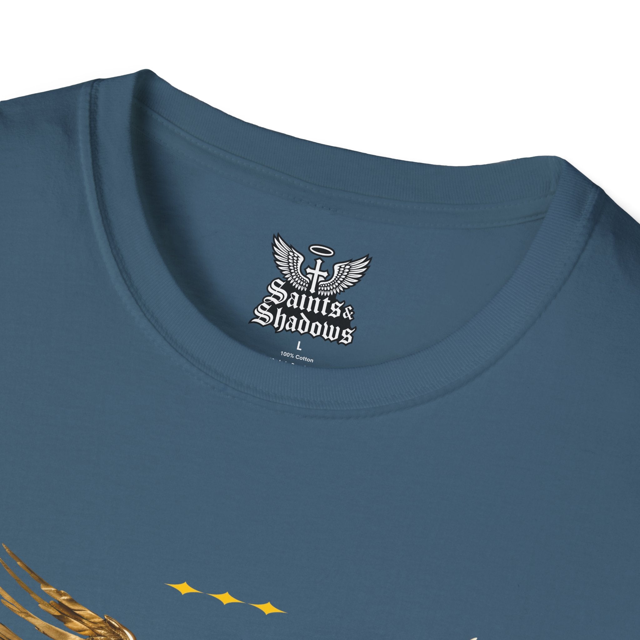 Saints and Shadows - Holy Wings, Angelic Artwork Unisex Softstyle T-Shirt, Casual Wear