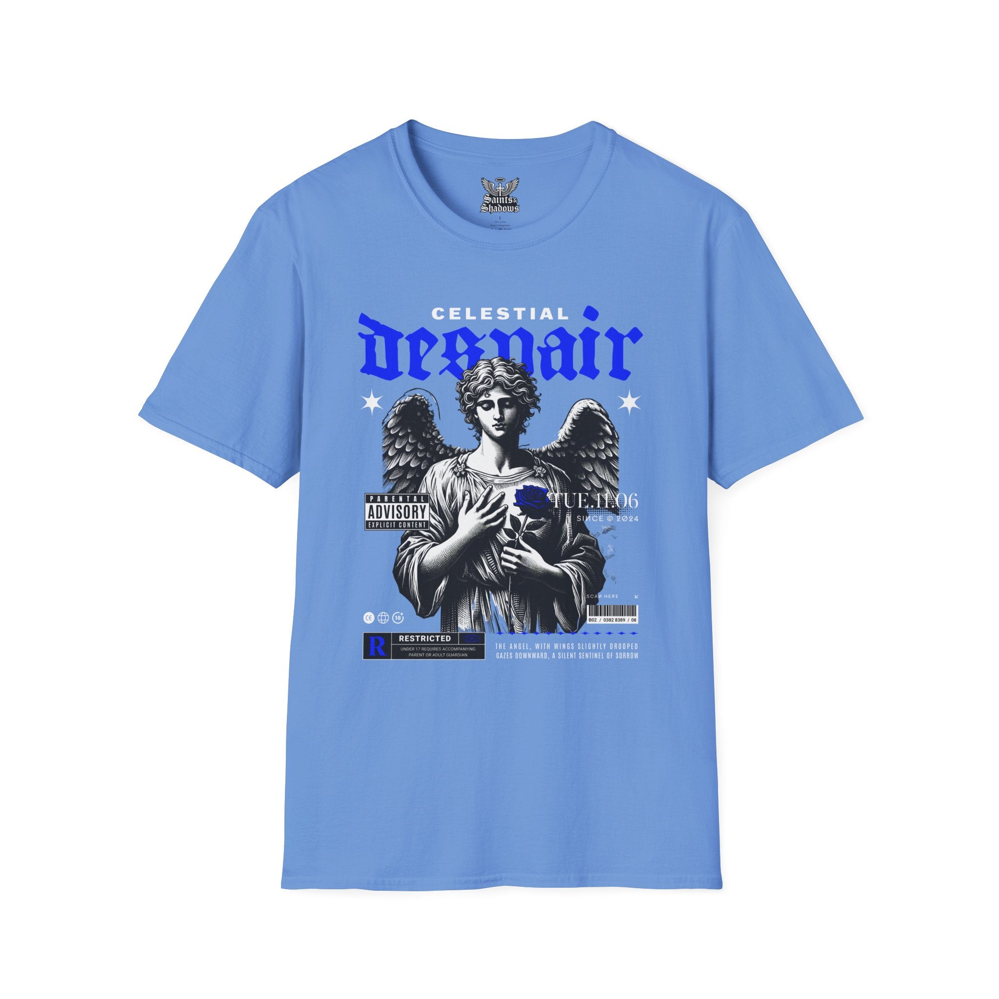 Saints and Shadows - Celestial Despair, Angelic Artwork Unisex Softstyle T-Shirt, Casual Wear