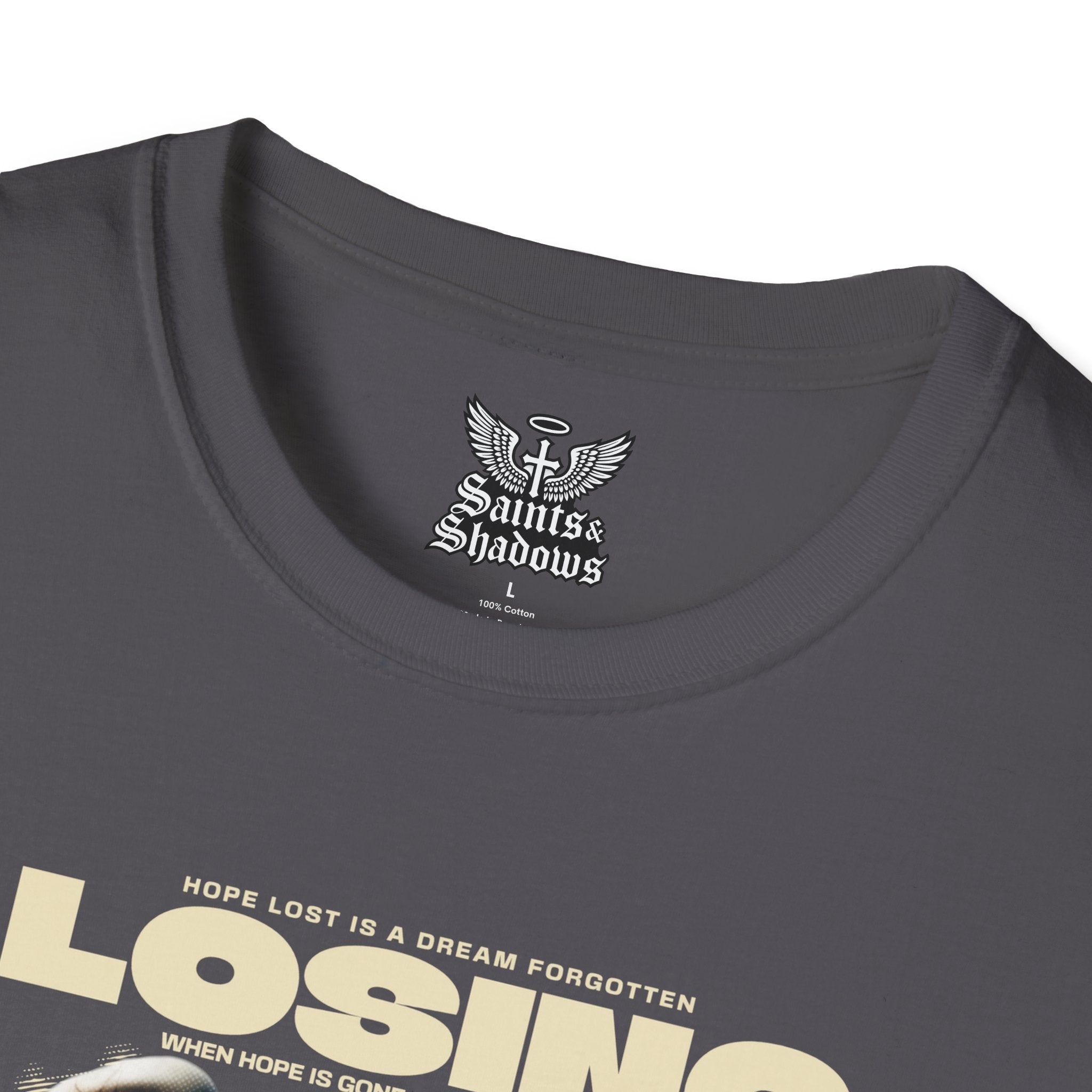 Saints and Shadows - Losing Hope, Angelic Artwork Unisex Softstyle T-Shirt, Casual Wear