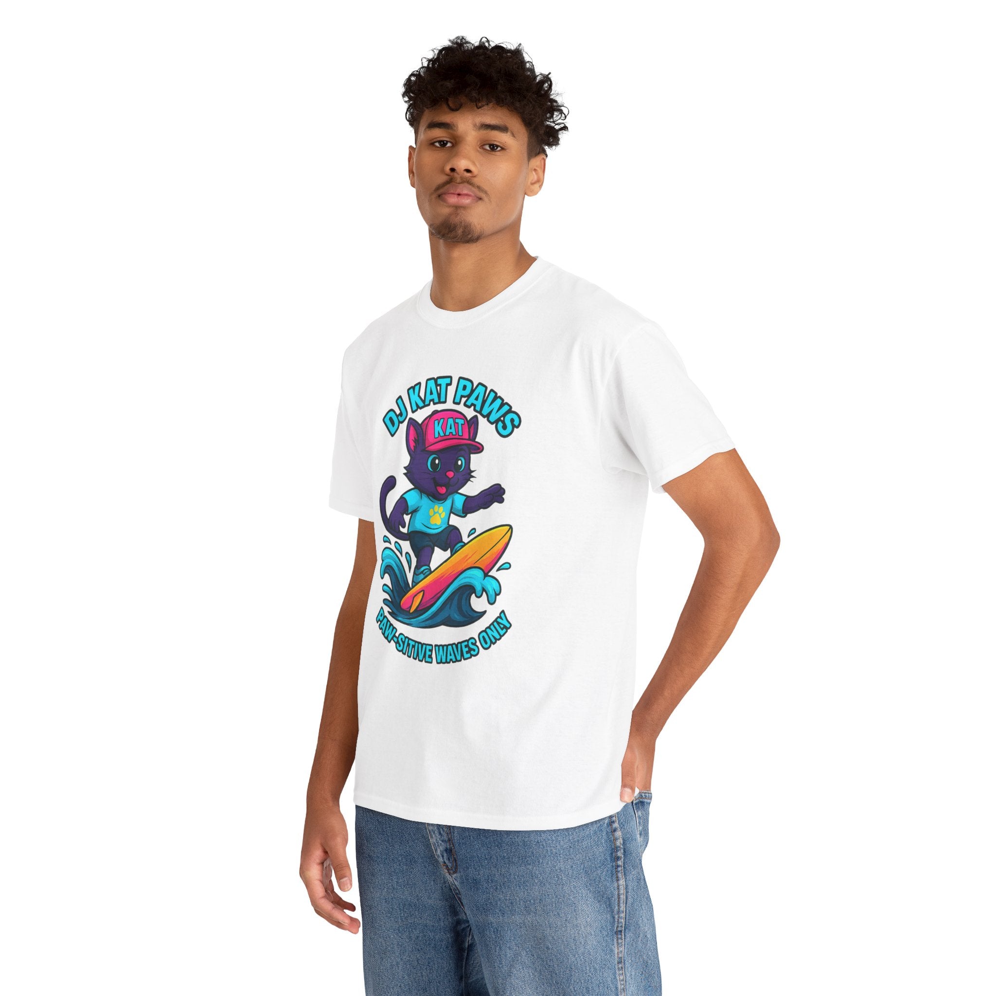 DJ KAT PAWS Paw-sitive Waves Only Surfing Tee