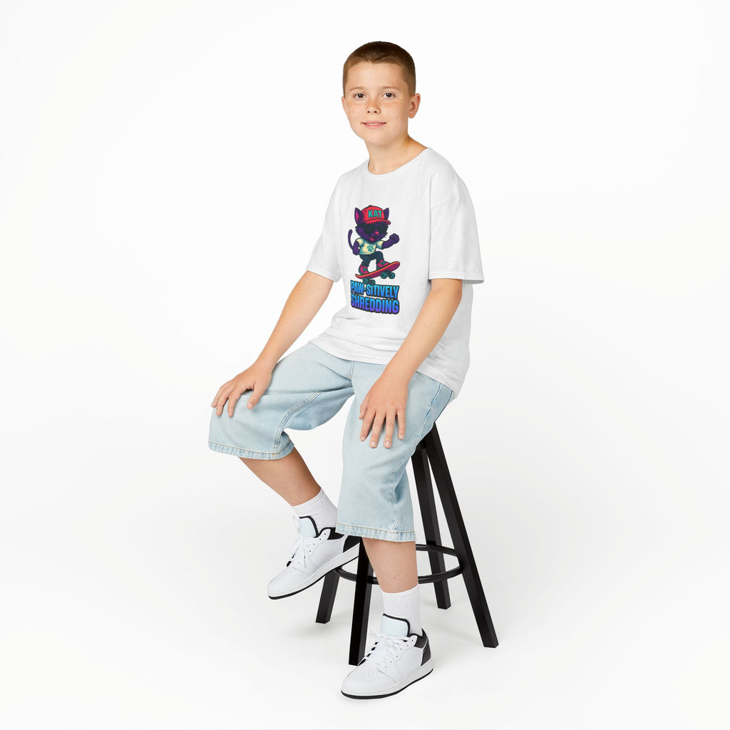 DJ KAT PAWS - Fun Skater Cat Design, Youth Summer T-Shirt, Cool Kids Apparel, Birthday Gift, Trendy Casual Wear