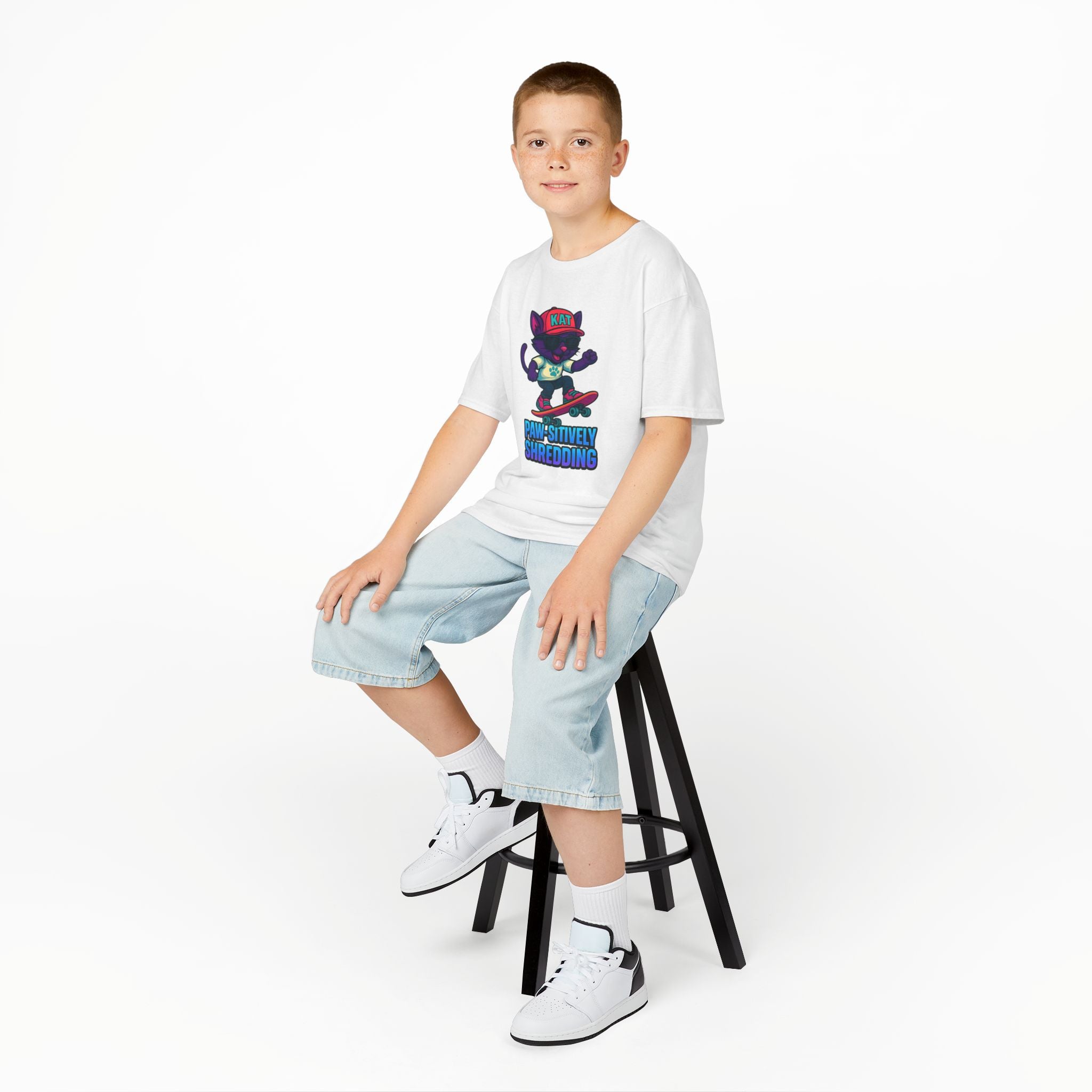 DJ KAT PAWS - Fun Skater Cat Design, Youth Summer T-Shirt, Cool Kids Apparel, Birthday Gift, Trendy Casual Wear
