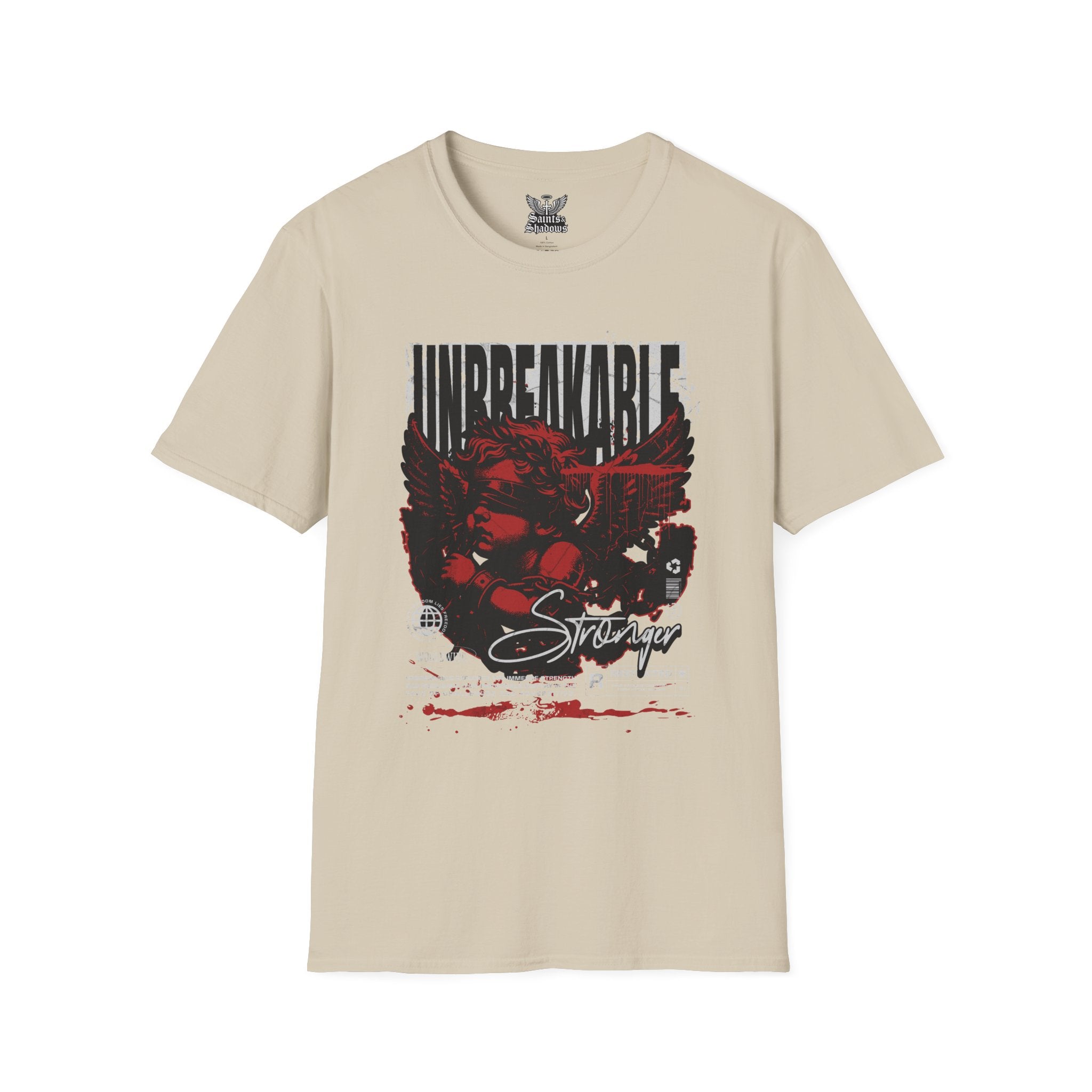 Saints and Shadows - Unbreakabe Strength, Angelic Artwork Unisex Softstyle T-Shirt, Casual Wear