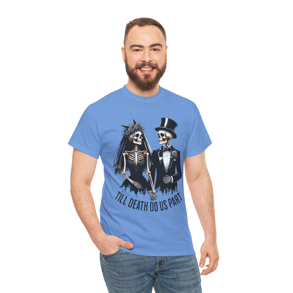 Skeleton Bride and Groom Wedding. Til Death, Tee - Horror Graphic Tee, Unisex Cotton Shirt, Halloween Costume, Horror Movie Gift, Spooky T-Shirt, Horror Fan Apparel