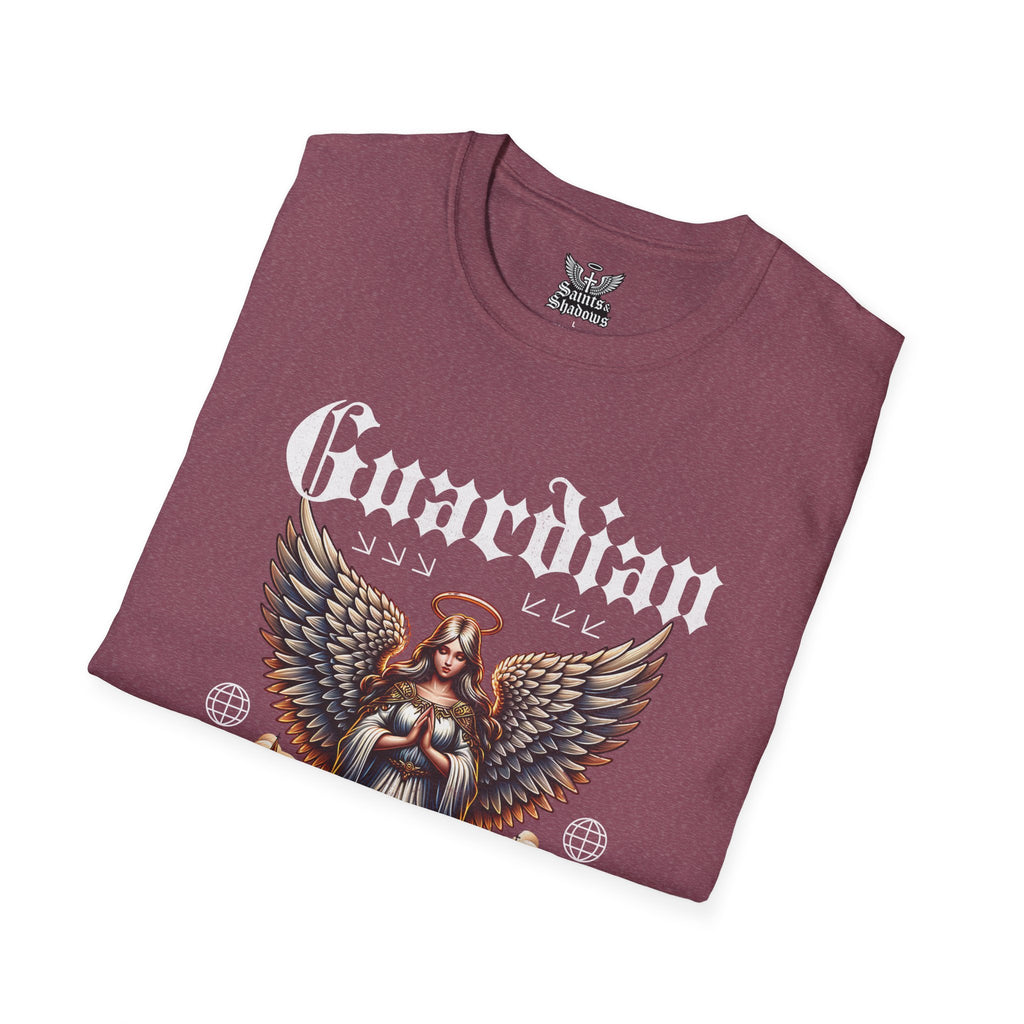 Saints and Shadows - Guardian of the Skyline, Angelic Artwork Unisex Softstyle T-Shirt, Casual Wear