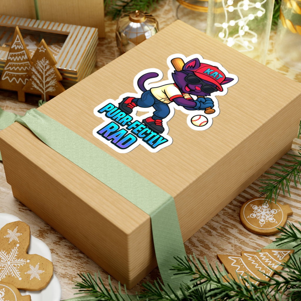 DJ KAT PAWS – Purr-fectly Rad | Cat-Themed Kiss-Cut Stickers, Laptop Decals for Cat Lovers, Fun Gift for Baseball Fans & Wall Decor