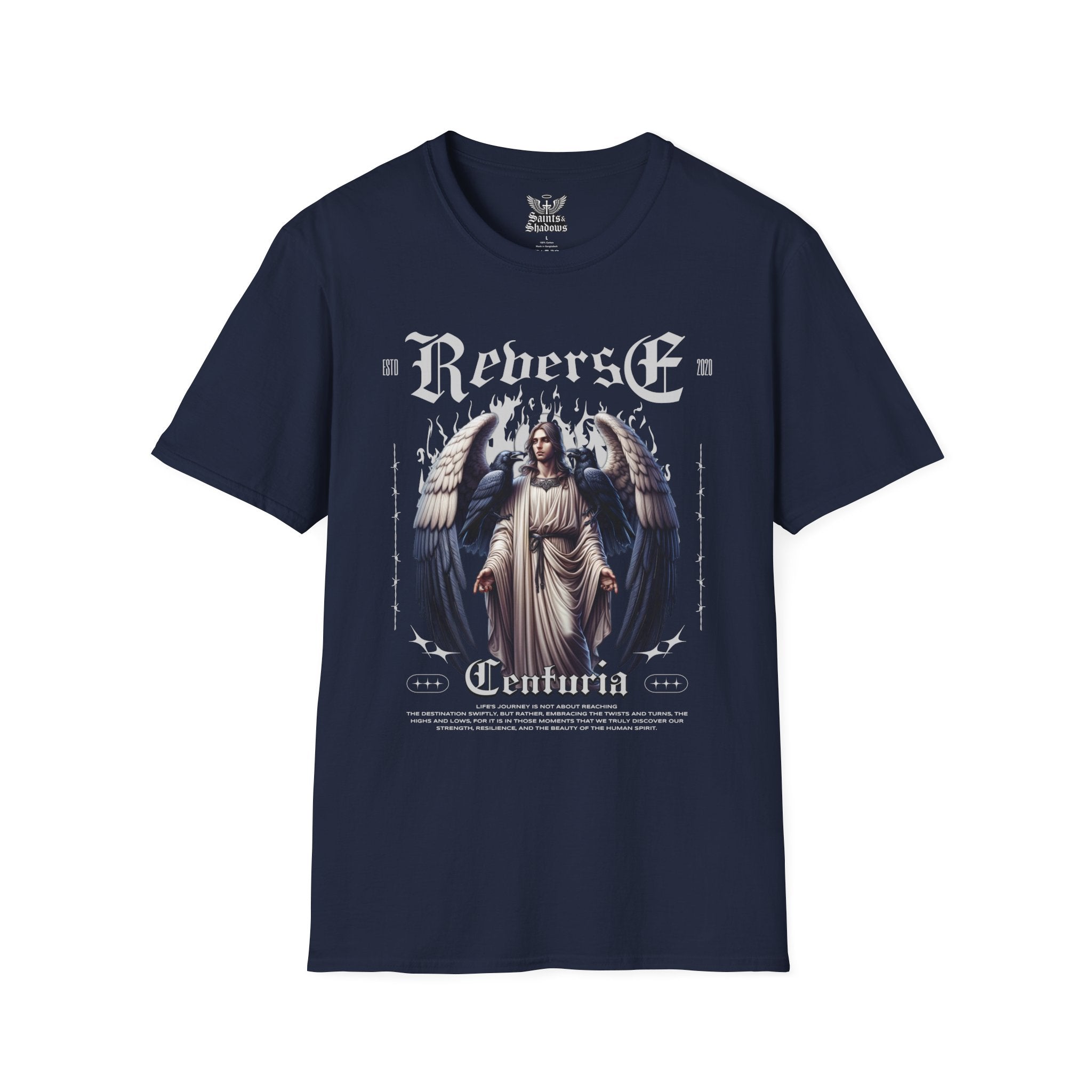 Saints and Shadows - Reverse Centuria, Angelic Artwork Unisex Softstyle T-Shirt, Casual Wear