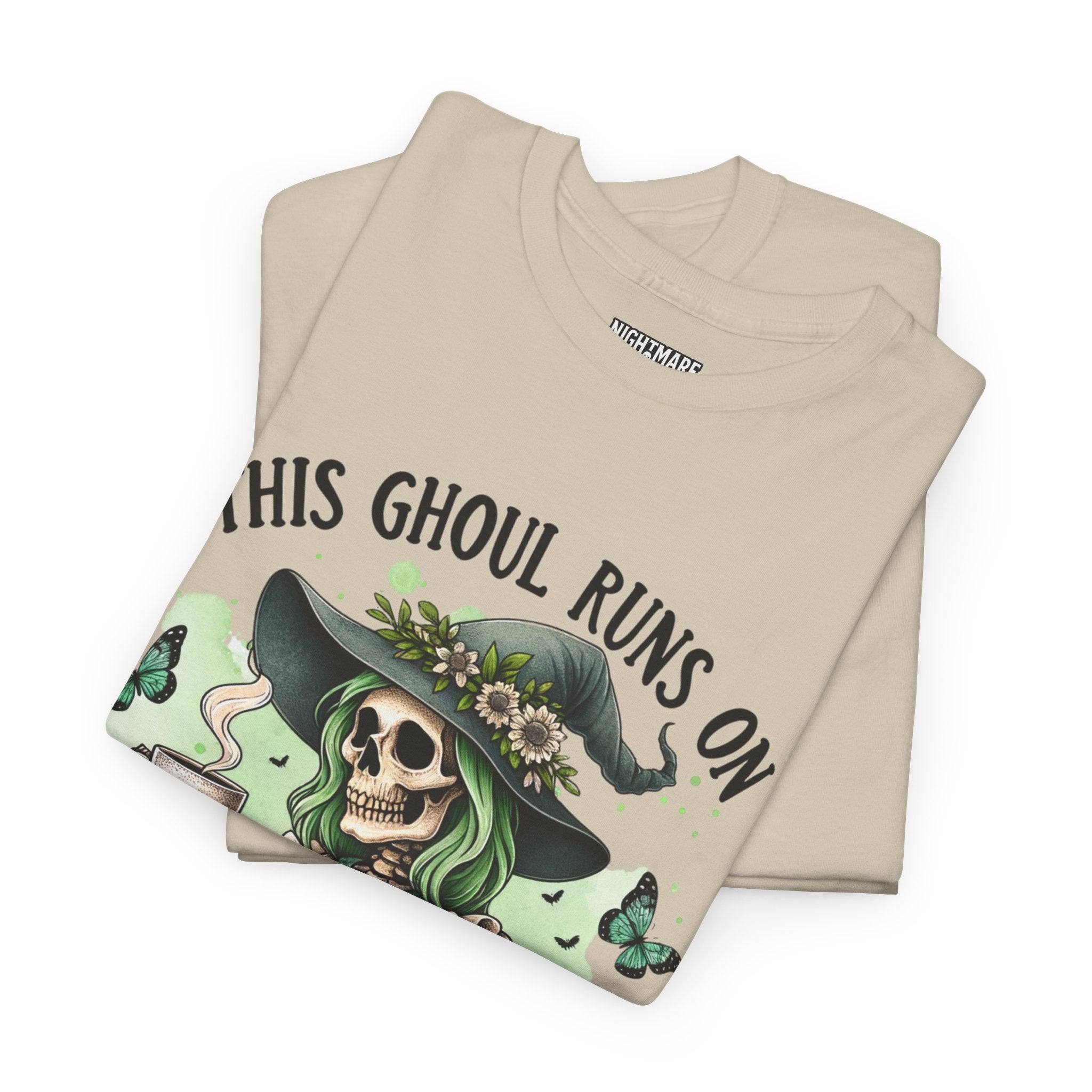 Caffeine and Sarcasm, Funny Halloween Tee, Unisex Tee, Perfect for Gifting, October Festivities, Casual Wear, Skeleton Graphic Tee