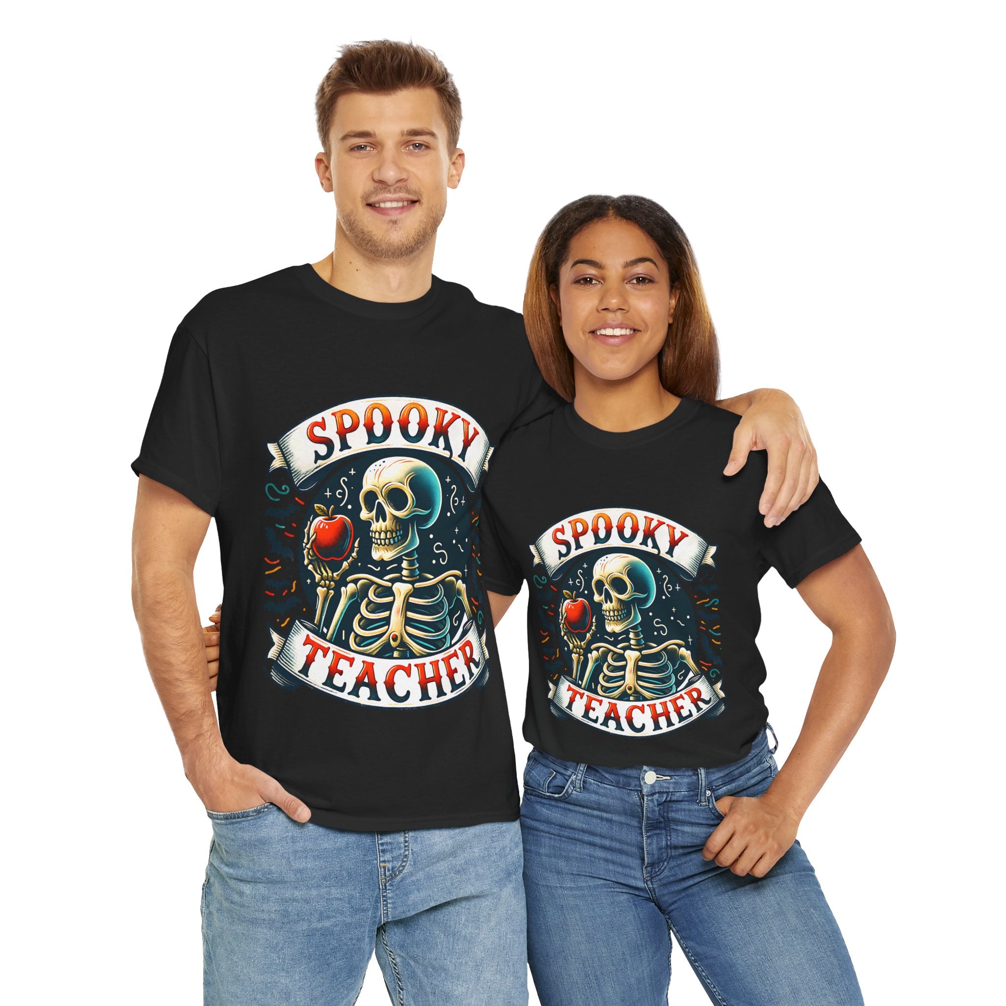 Spooky Teacher Tee, Halloween Shirt, Unisex Cotton T-Shirt, Funny Teacher Gift, Skeleton Design, Fall Apparel