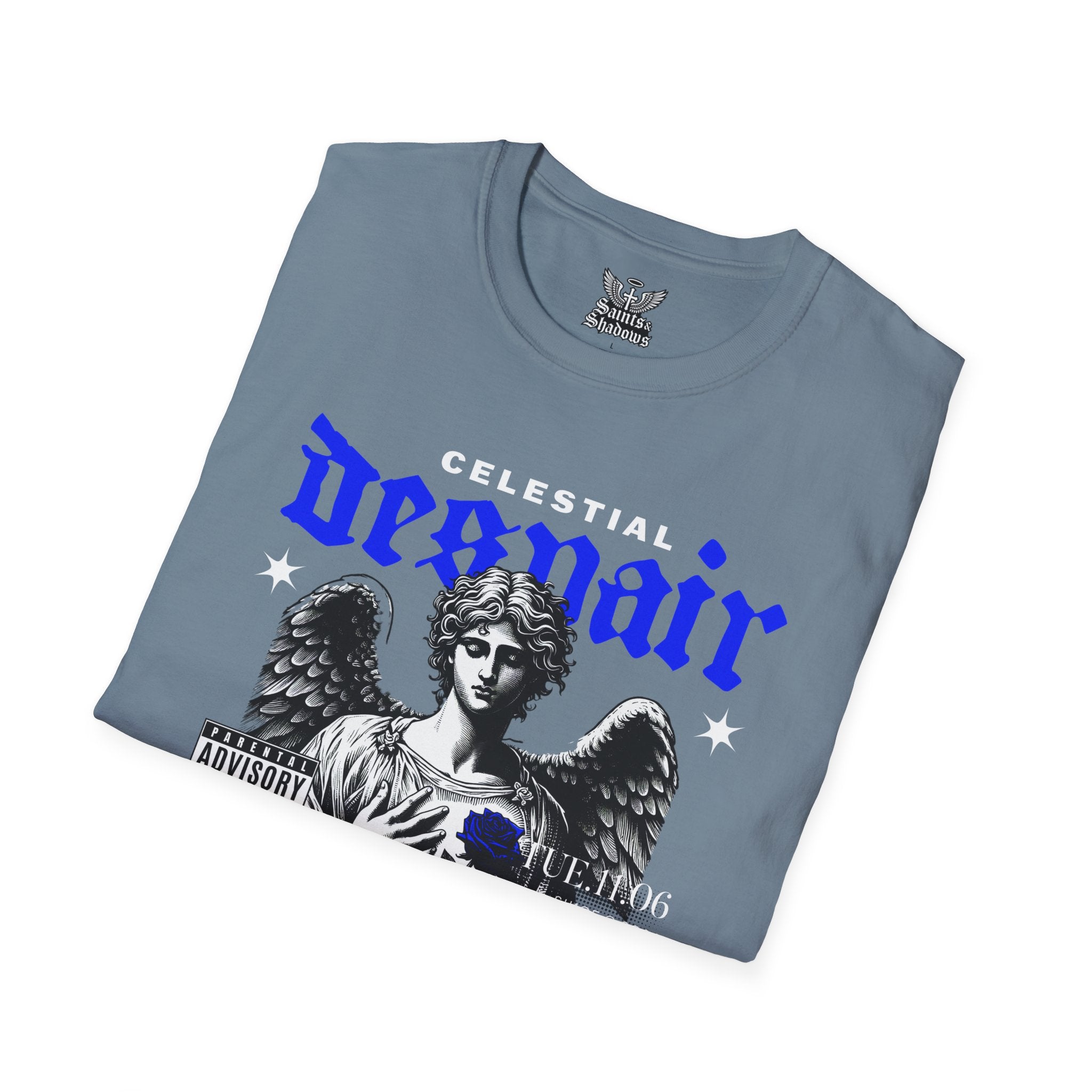 Saints and Shadows - Celestial Despair, Angelic Artwork Unisex Softstyle T-Shirt, Casual Wear