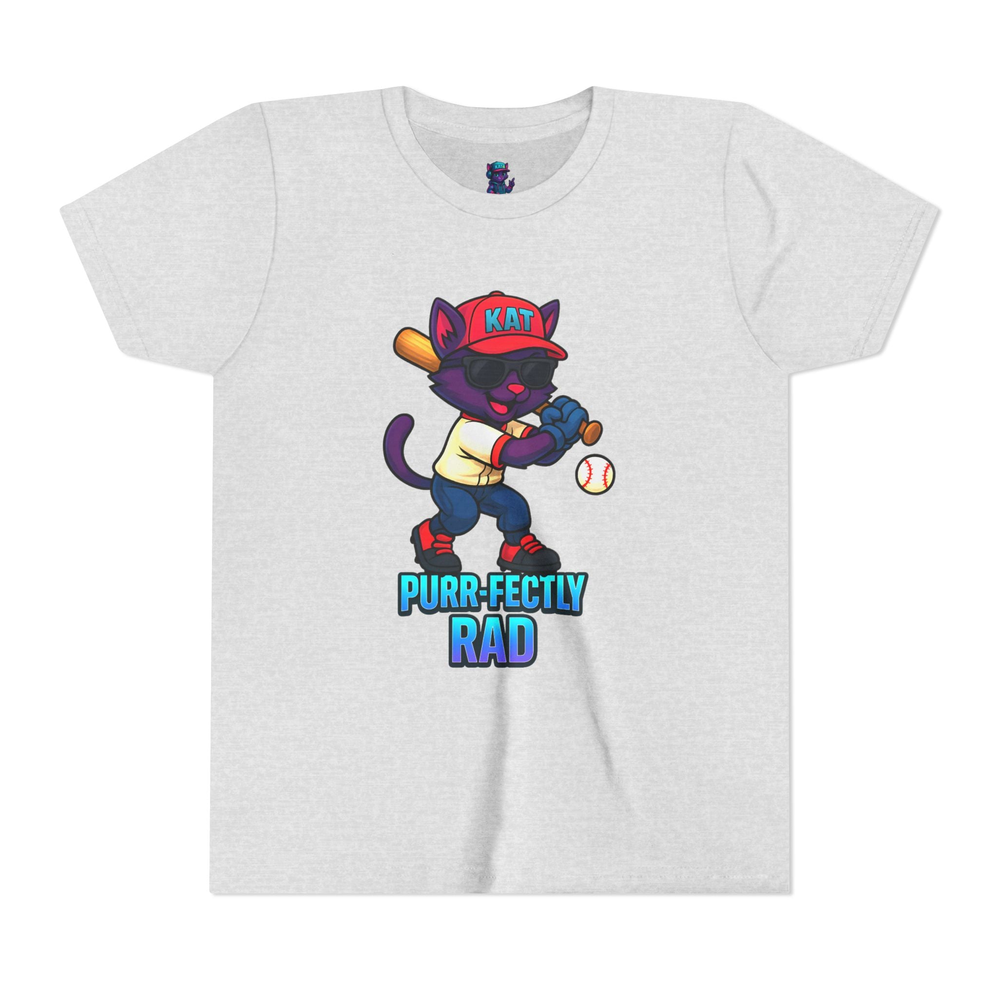 DJ KAT PAWS – Purr-fectly Rad Baseball Youth Tee | Fun Kids Graphic Shirt, Cool Cat Design, Perfect for Birthdays, Playdates & Sports Events