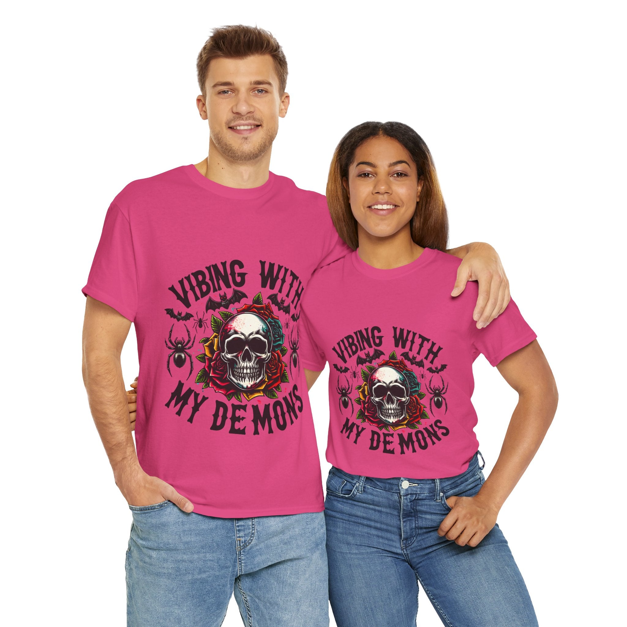 Vibing With My Demons, Halloween Skeleton & Pumpkin Tee, Spooky Season Apparel, Fall Fashion, Gift for Halloween Lovers