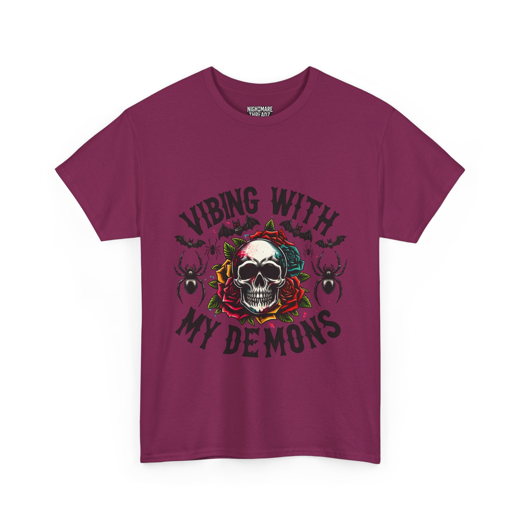 Vibing With My Demons, Halloween Skeleton & Pumpkin Tee, Spooky Season Apparel, Fall Fashion, Gift for Halloween Lovers
