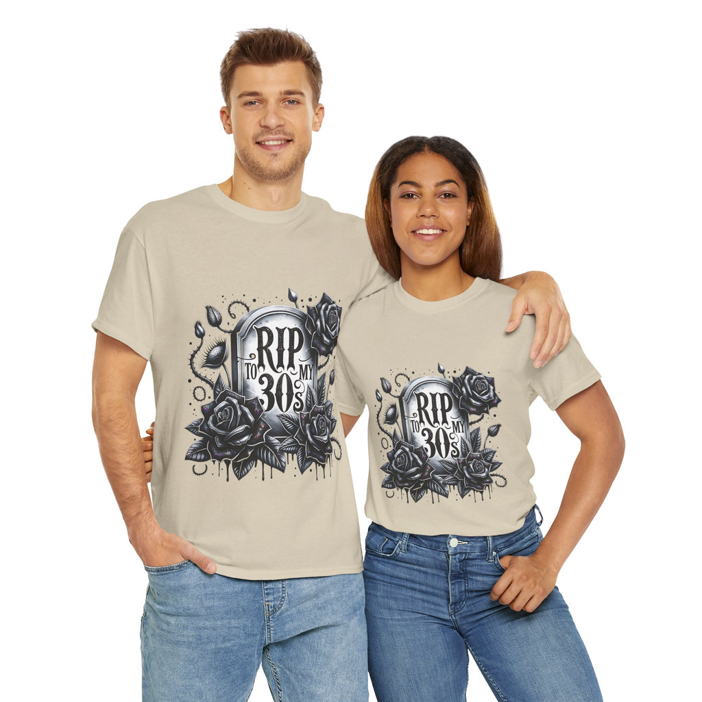 RIP to My 30s, Heavy, Unisex Graphic Shirt, Birthday Gift, Casual Wear, Vintage Style, Floral Design T-shirt