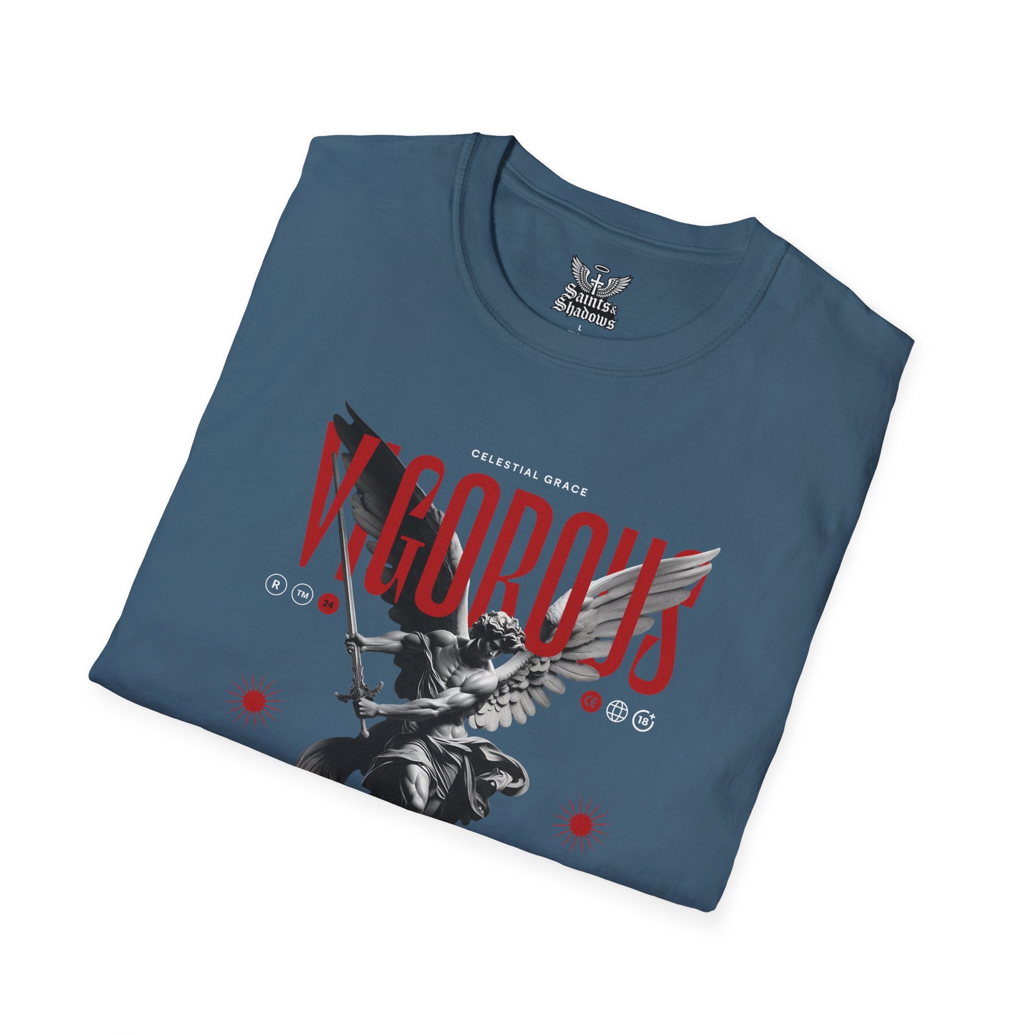 Saints and Shadows - Vigorous, Angelic Artwork Unisex Softstyle T-Shirt, Casual Wear