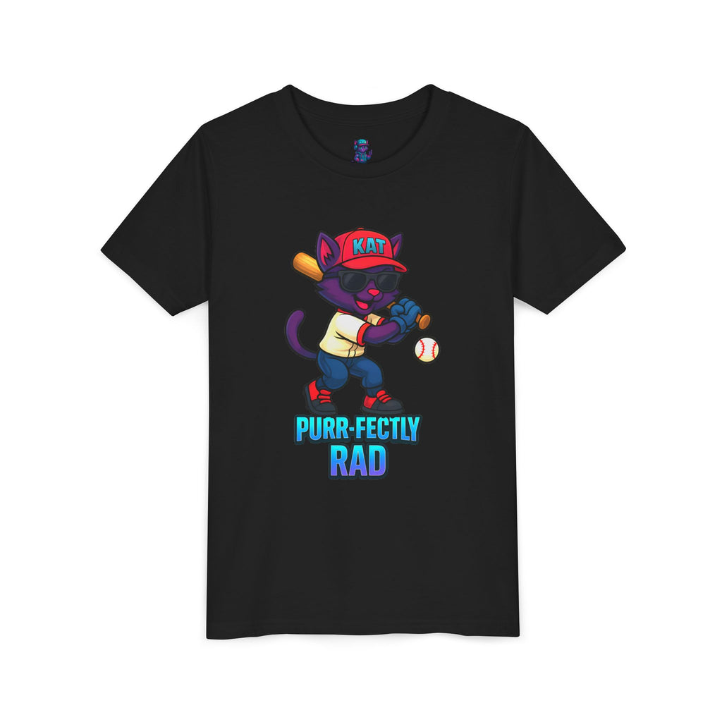 DJ KAT PAWS – Purr-fectly Rad Baseball Youth Tee | Fun Kids Graphic Shirt, Cool Cat Design, Perfect for Birthdays, Playdates & Sports Events