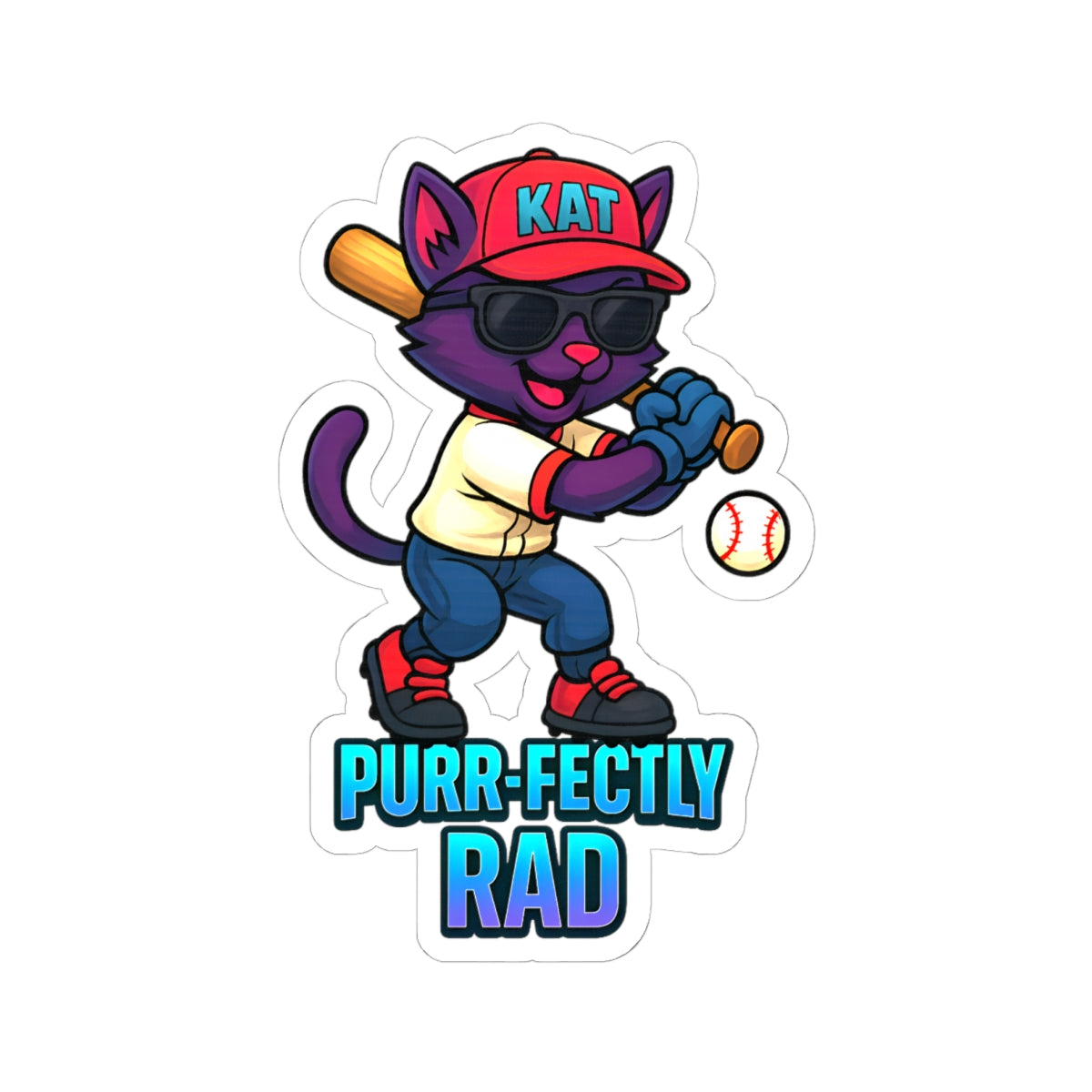 DJ KAT PAWS – Purr-fectly Rad | Cat-Themed Kiss-Cut Stickers, Laptop Decals for Cat Lovers, Fun Gift for Baseball Fans & Wall Decor