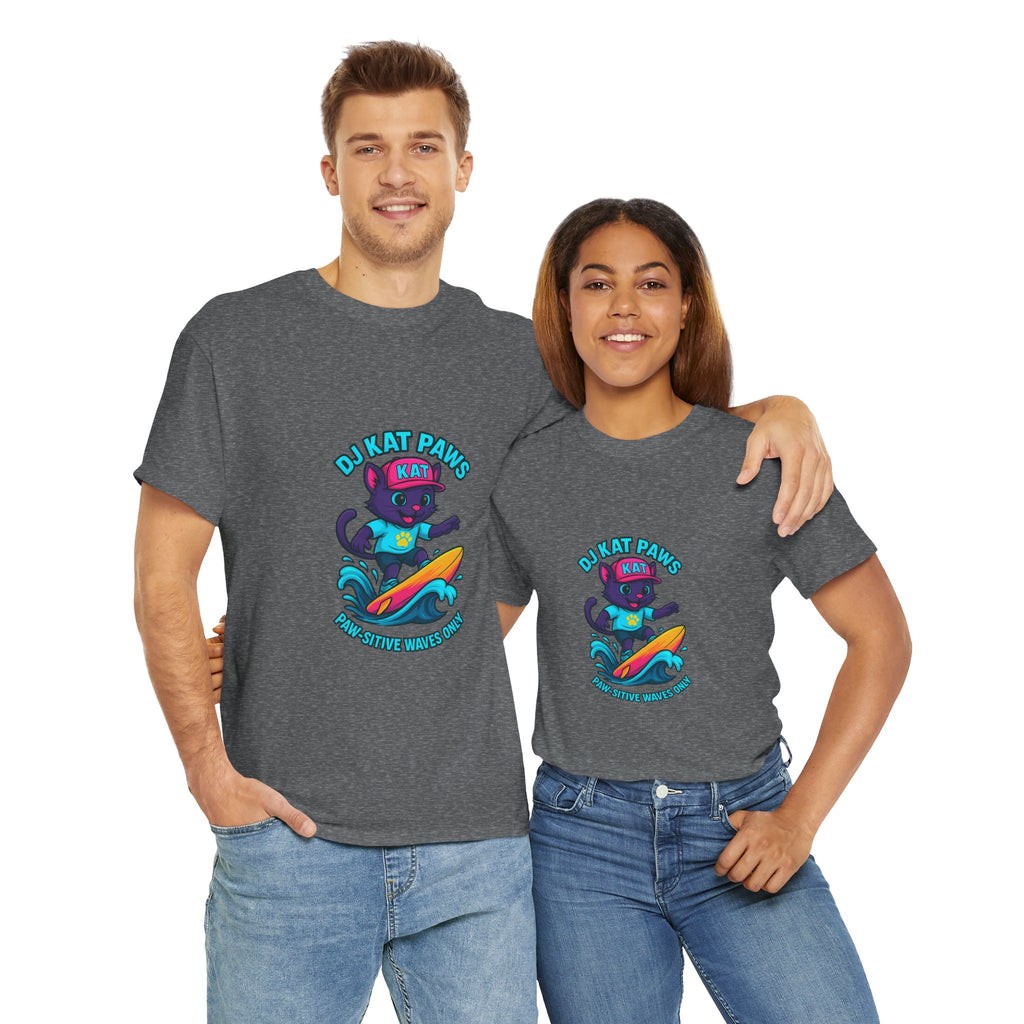 DJ KAT PAWS Surfing Fun T-Shirt | Stay Cool, Have Fun, Play Safe, Be You! | Fun Summer Tee, Gift for Cat Lovers, Beach Vibes