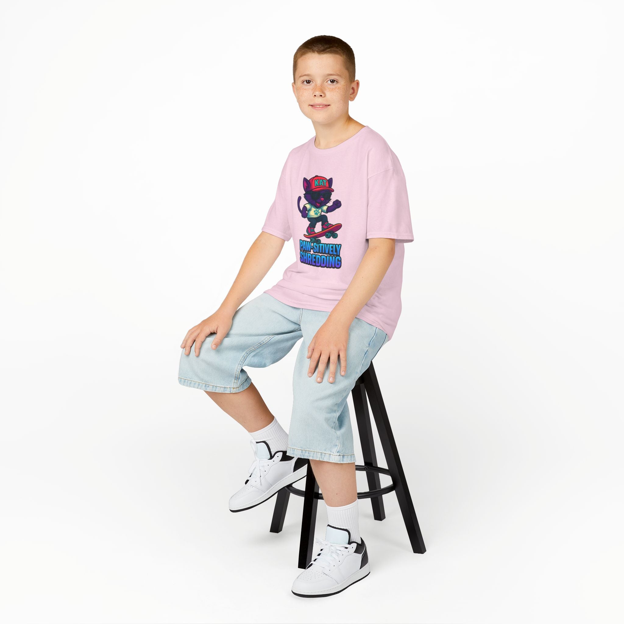 DJ KAT PAWS - Fun Skater Cat Design, Youth Summer T-Shirt, Cool Kids Apparel, Birthday Gift, Trendy Casual Wear