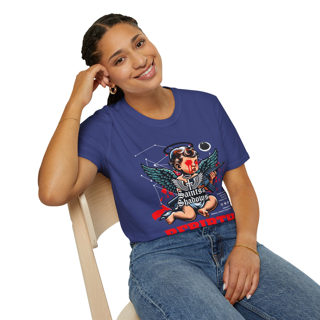 Saints and Shadows - Rebirth, Angelic Artwork Unisex Softstyle T-Shirt, Casual Wear
