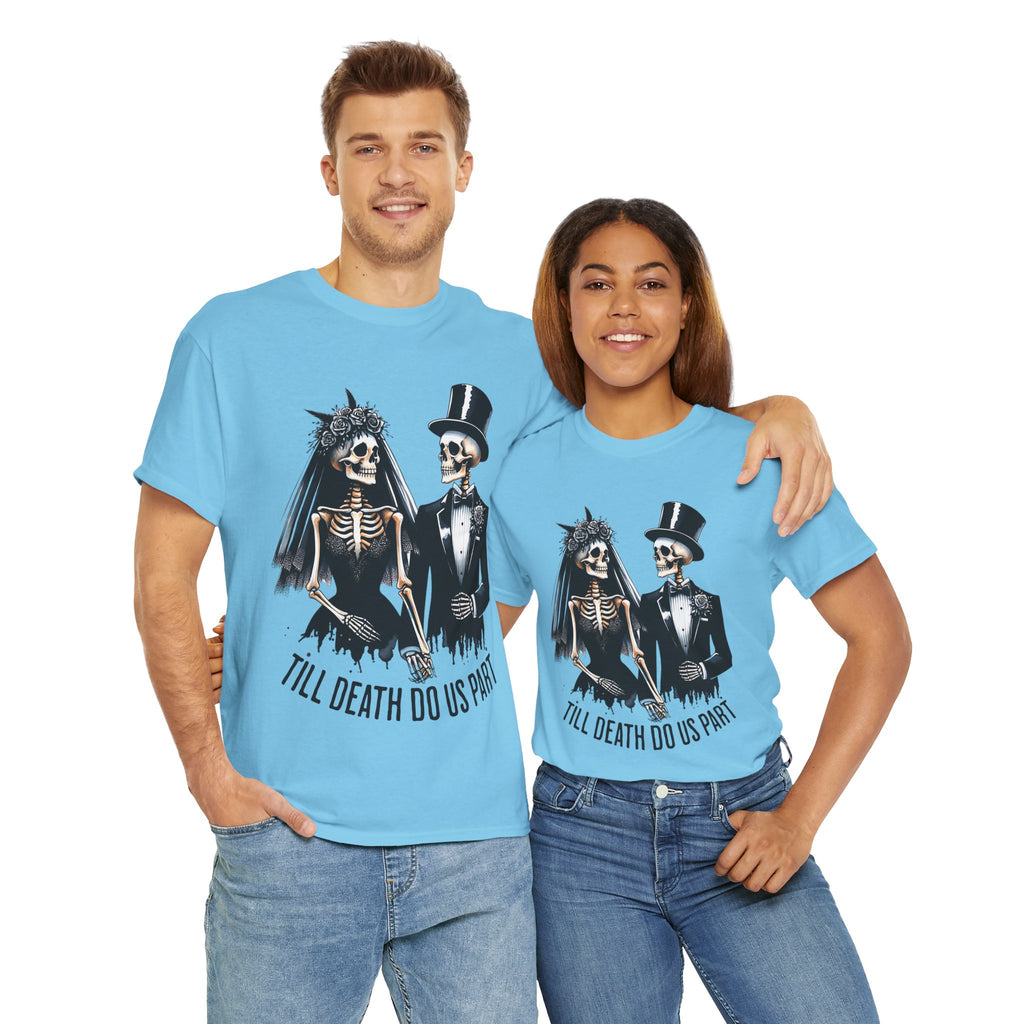 Skeleton Bride and Groom Wedding. Til Death, Tee - Horror Graphic Tee, Unisex Cotton Shirt, Halloween Costume, Horror Movie Gift, Spooky T-Shirt, Horror Fan Apparel