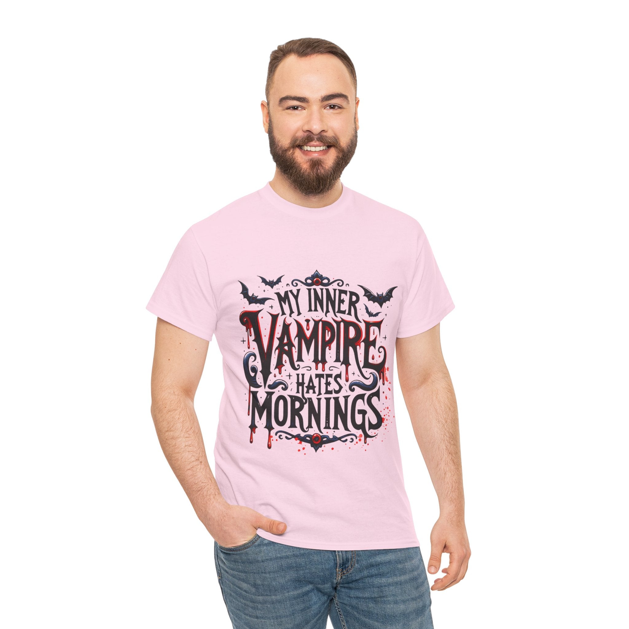 My Inner Vampire Hates Mornings, Tee - Unisex Heavy Cotton Shirt for Halloween, Gifts, Casual Wear, Funny T-Shirt, Vampire Lover Apparel