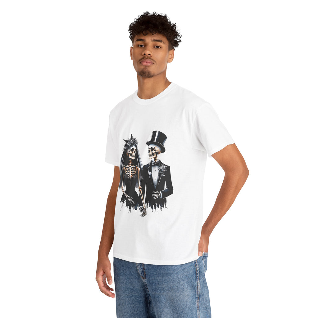 Skeleton Bride and Groom Wedding Tee - Horror Graphic Tee, Unisex Cotton Shirt, Halloween Costume, Horror Movie Gift, Spooky T-Shirt, Horror Fan Apparel