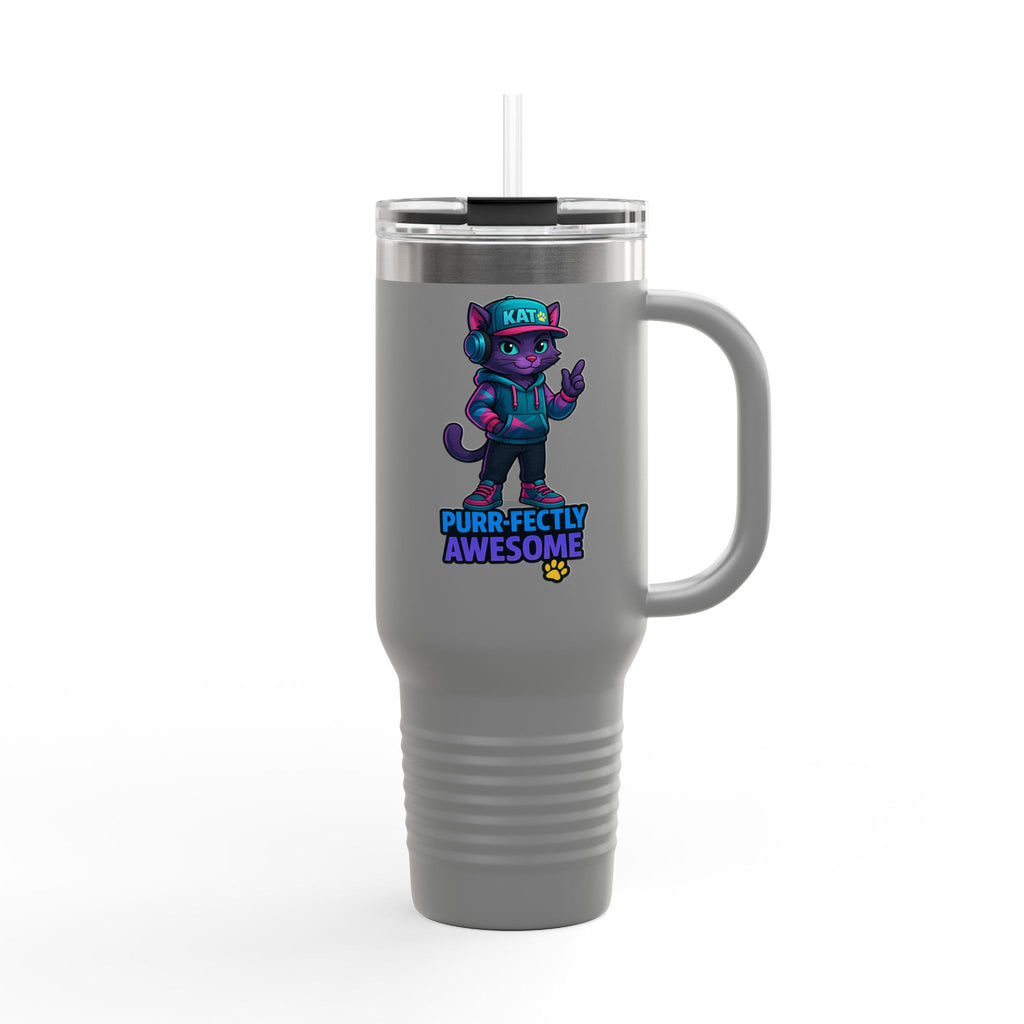 DJ KAT PAWS Purr-fectly Awesome | Travel Mug  - for Cat Lovers, 40oz Insulated Tumbler, Perfect for Road Trips, Gifts for Pet Owners.