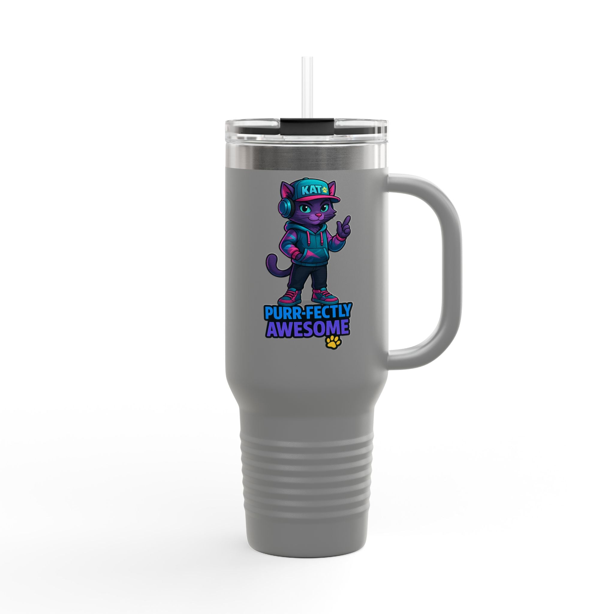 DJ KAT PAWS Purr-fectly Awesome | Travel Mug  - for Cat Lovers, 40oz Insulated Tumbler, Perfect for Road Trips, Gifts for Pet Owners.