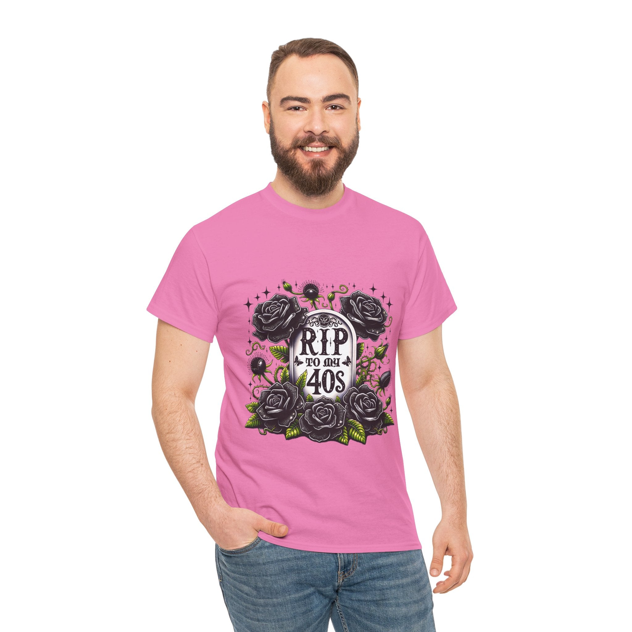 RIP to My 40s Tee, Heavy, Unisex Graphic Shirt, Birthday Gift, Casual Wear, Vintage Style, Floral Design T-shirt