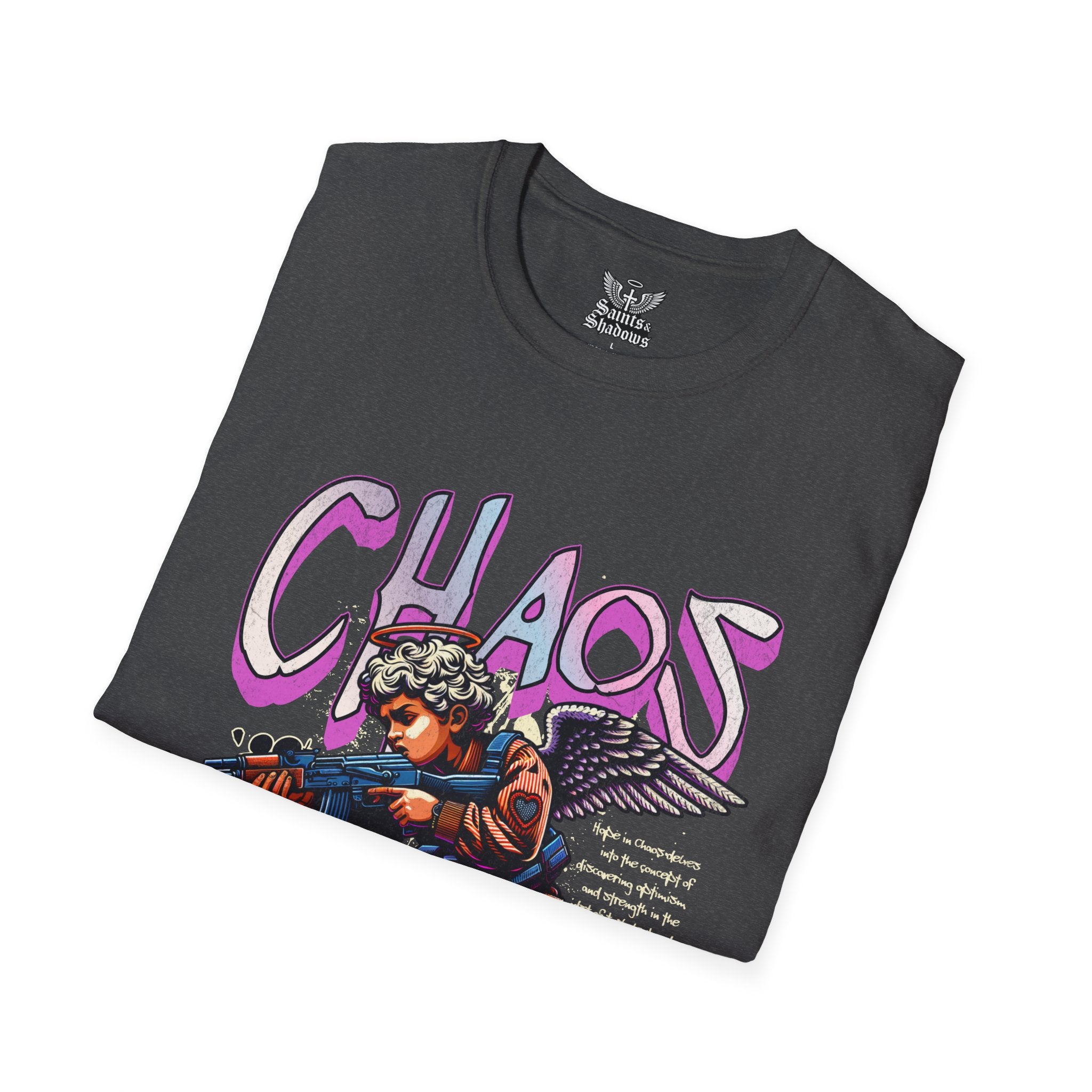 Saints and Shadows - Chaos, Angelic Artwork Unisex Softstyle T-Shirt, Casual Wear