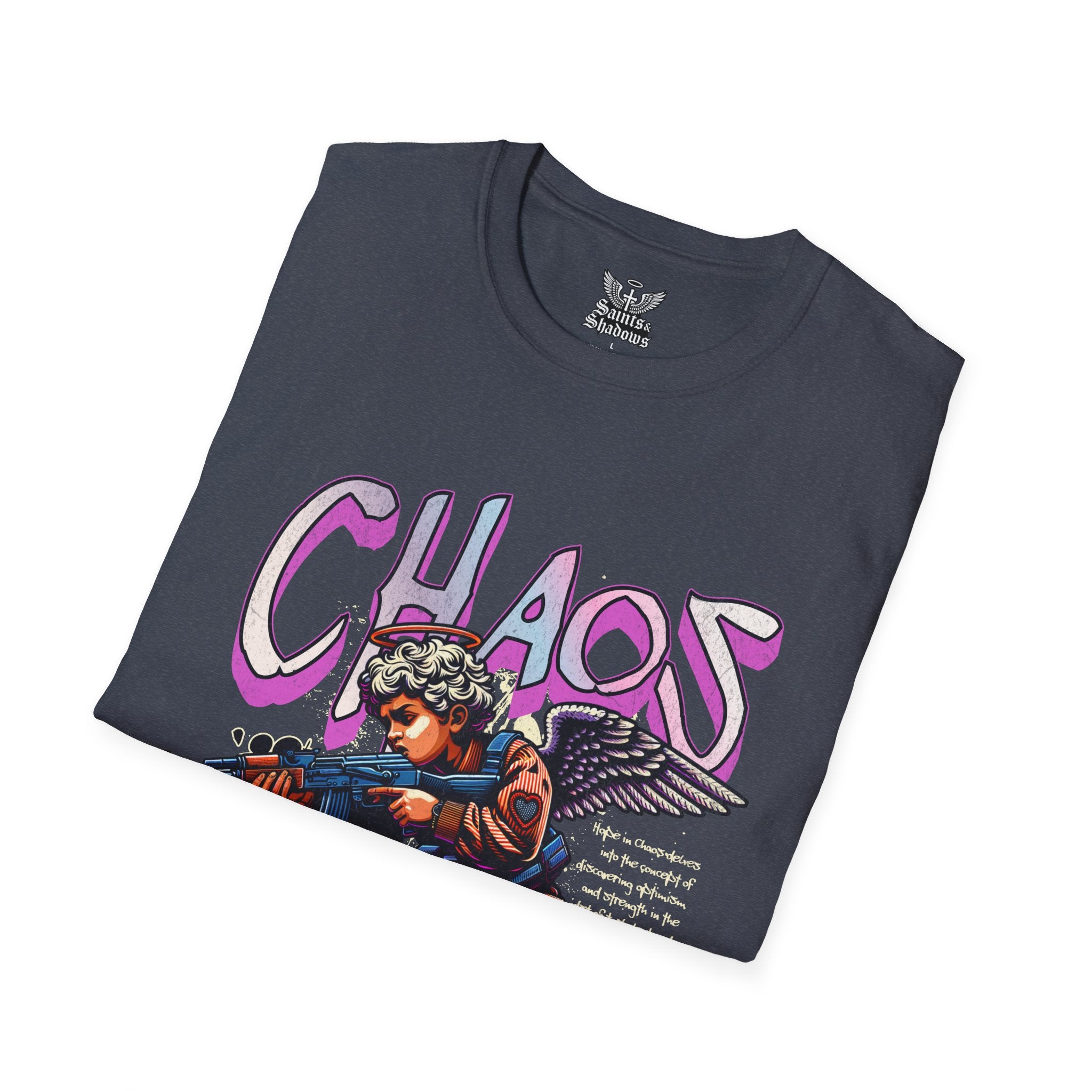 Saints and Shadows - Chaos, Angelic Artwork Unisex Softstyle T-Shirt, Casual Wear