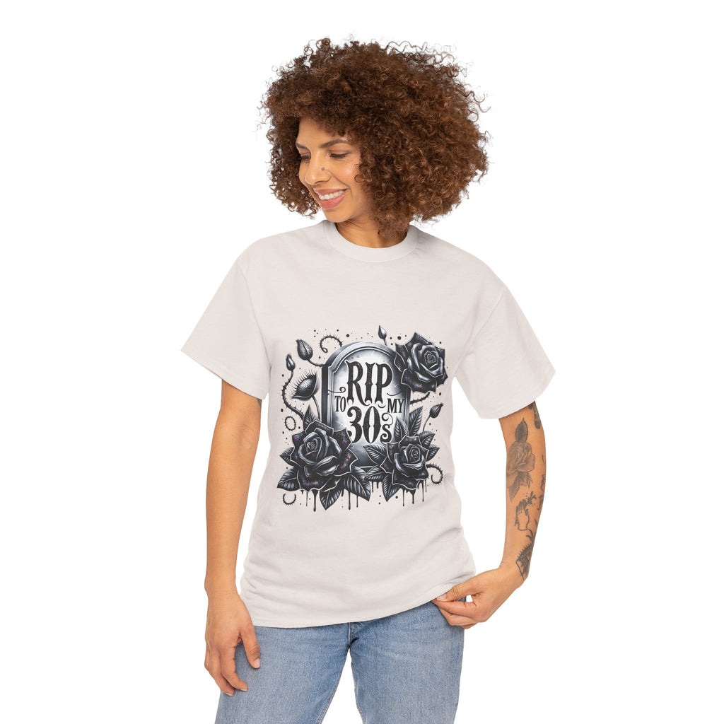 RIP to My 30s, Heavy, Unisex Graphic Shirt, Birthday Gift, Casual Wear, Vintage Style, Floral Design T-shirt