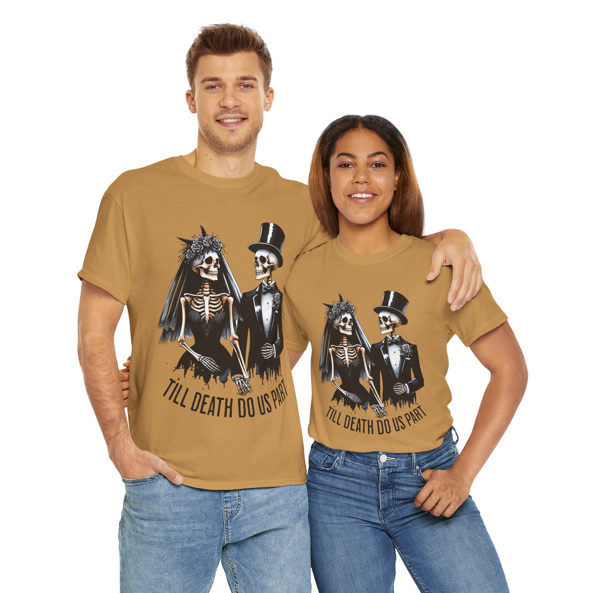 Skeleton Bride and Groom Wedding. Til Death, Tee - Horror Graphic Tee, Unisex Cotton Shirt, Halloween Costume, Horror Movie Gift, Spooky T-Shirt, Horror Fan Apparel