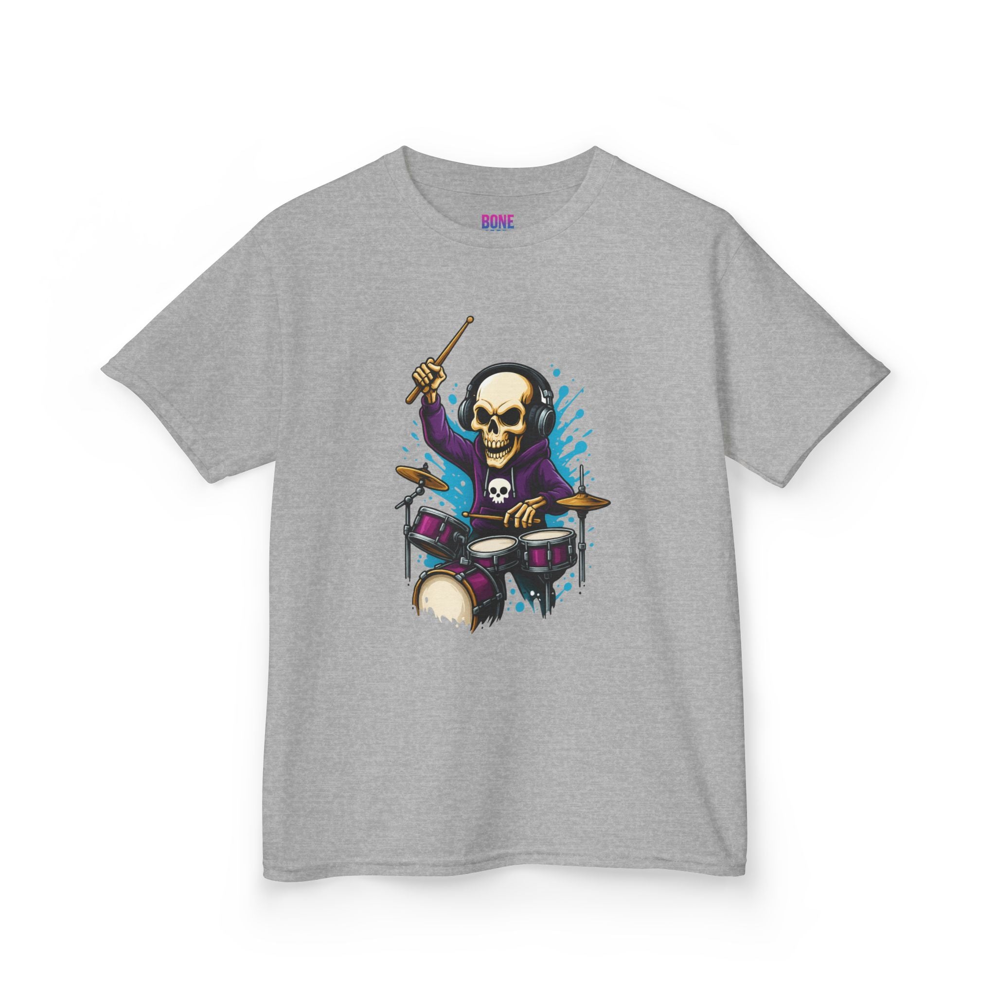 Bone Jams MC Bonez Kids Tee | Drummer Edition | Halloween Costume, Birthday Gift & Drop Dead Beats Apparel