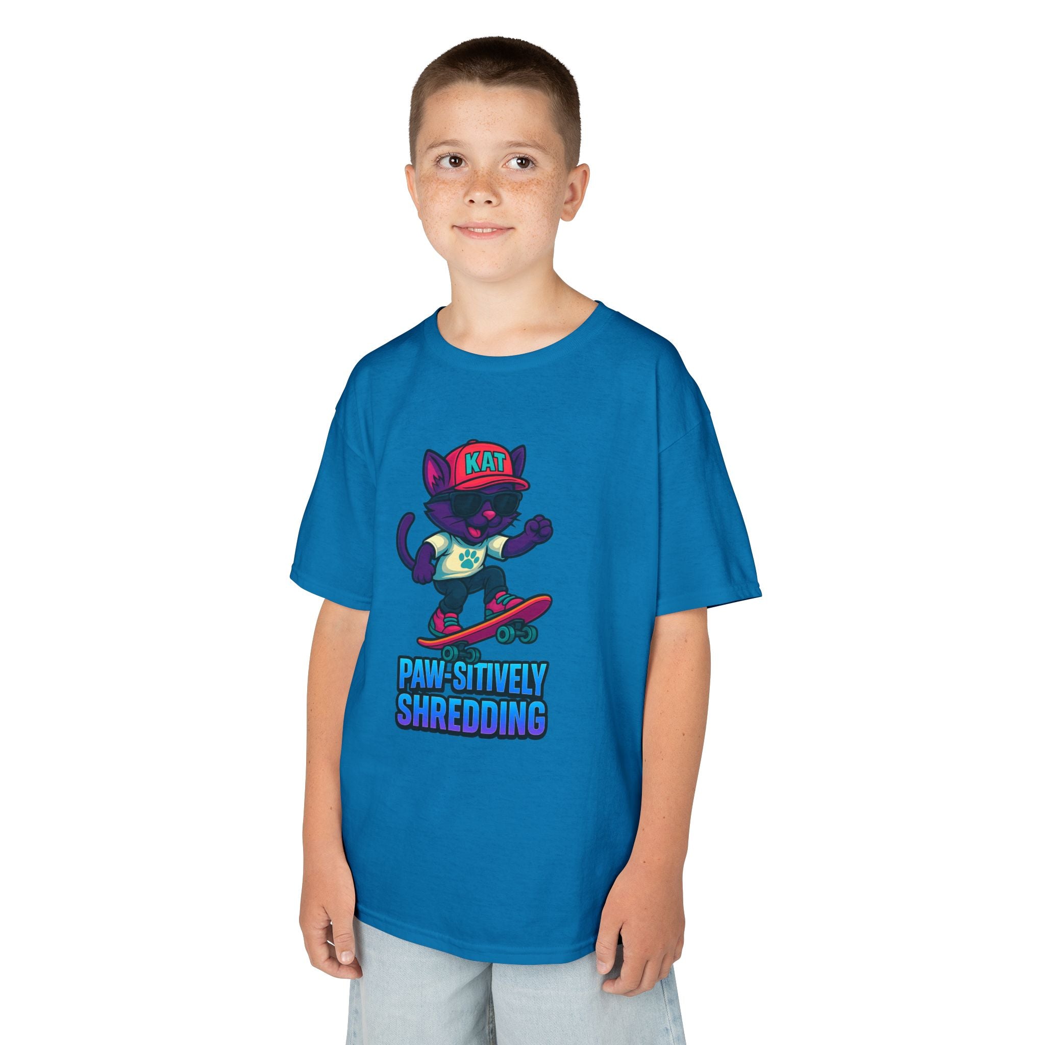 DJ KAT PAWS - Fun Skater Cat Design, Youth Summer T-Shirt, Cool Kids Apparel, Birthday Gift, Trendy Casual Wear