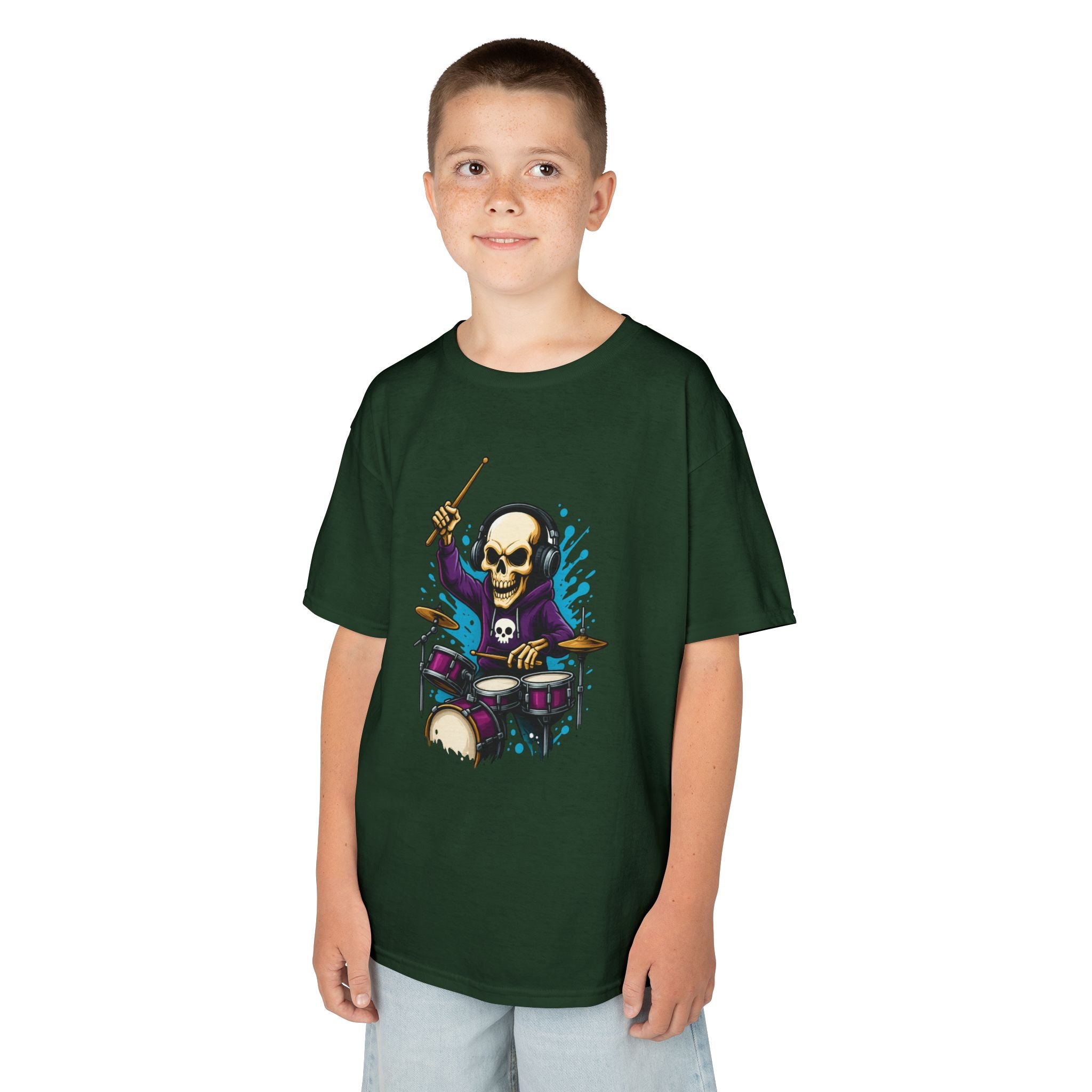 Bone Jams MC Bonez Kids Tee | Drummer Edition | Halloween Costume, Birthday Gift & Drop Dead Beats Apparel