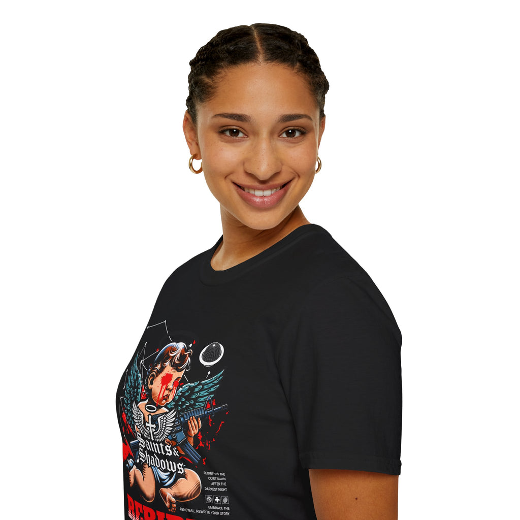 Saints and Shadows - Rebirth, Angelic Artwork Unisex Softstyle T-Shirt, Casual Wear