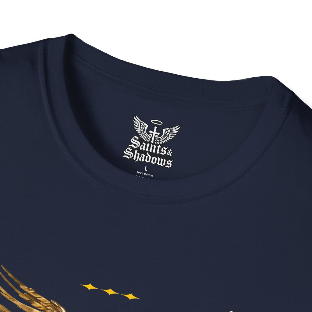 Saints and Shadows - Holy Wings, Angelic Artwork Unisex Softstyle T-Shirt, Casual Wear