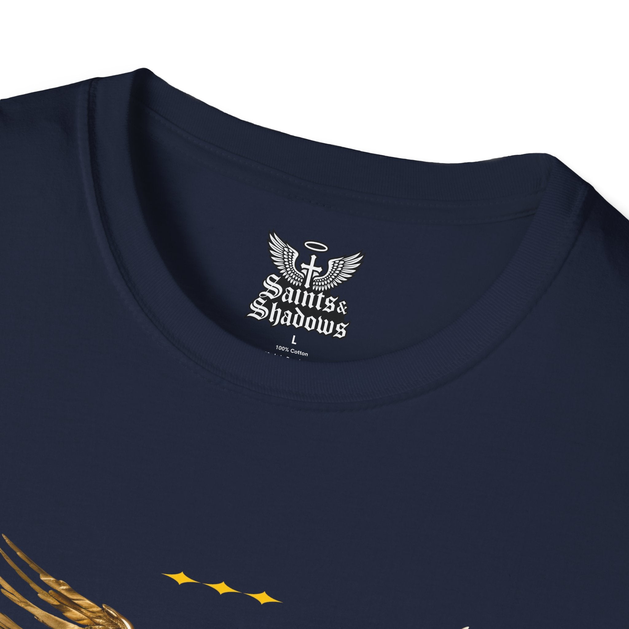 Saints and Shadows - Holy Wings, Angelic Artwork Unisex Softstyle T-Shirt, Casual Wear