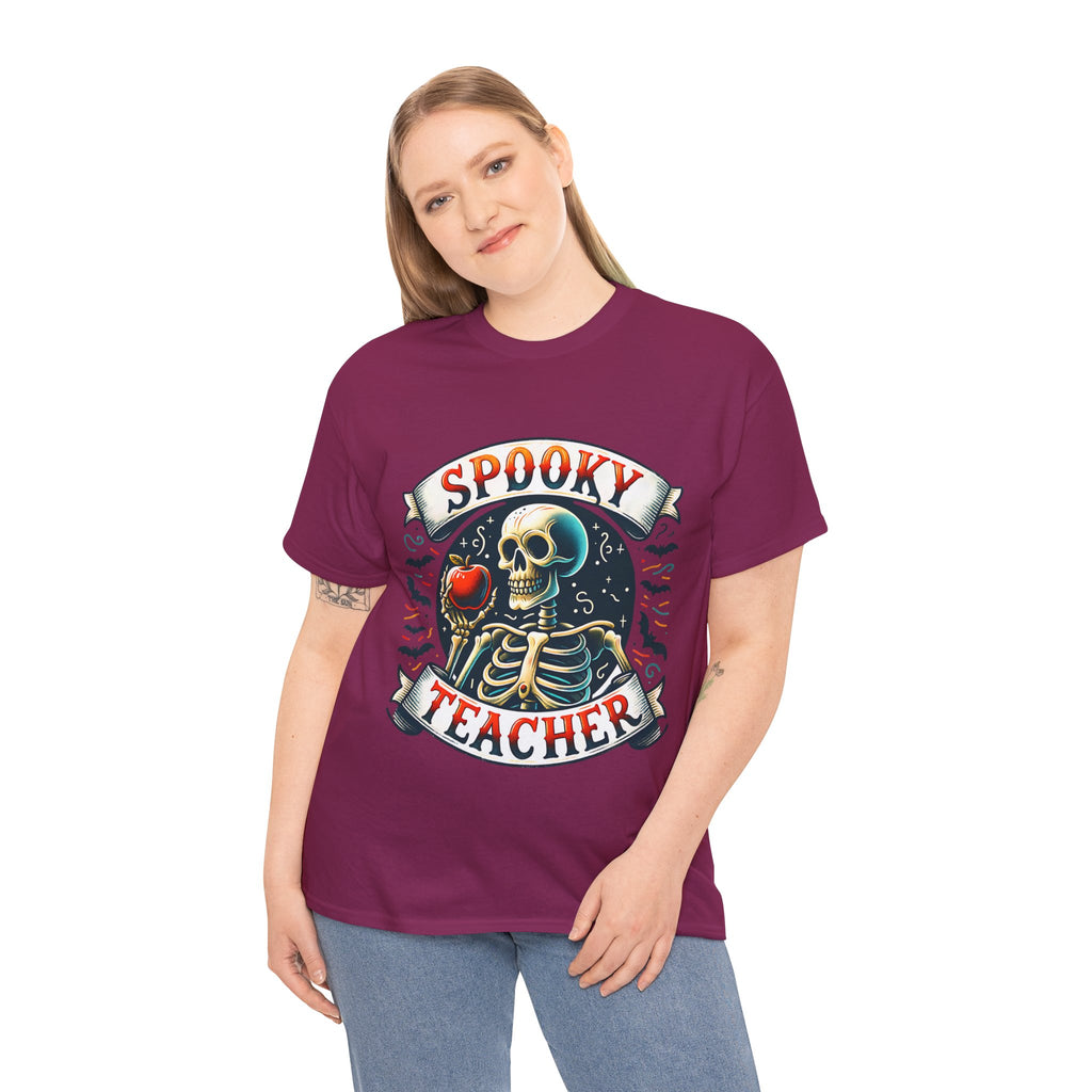 Spooky Teacher Tee, Halloween Shirt, Unisex Cotton T-Shirt, Funny Teacher Gift, Skeleton Design, Fall Apparel