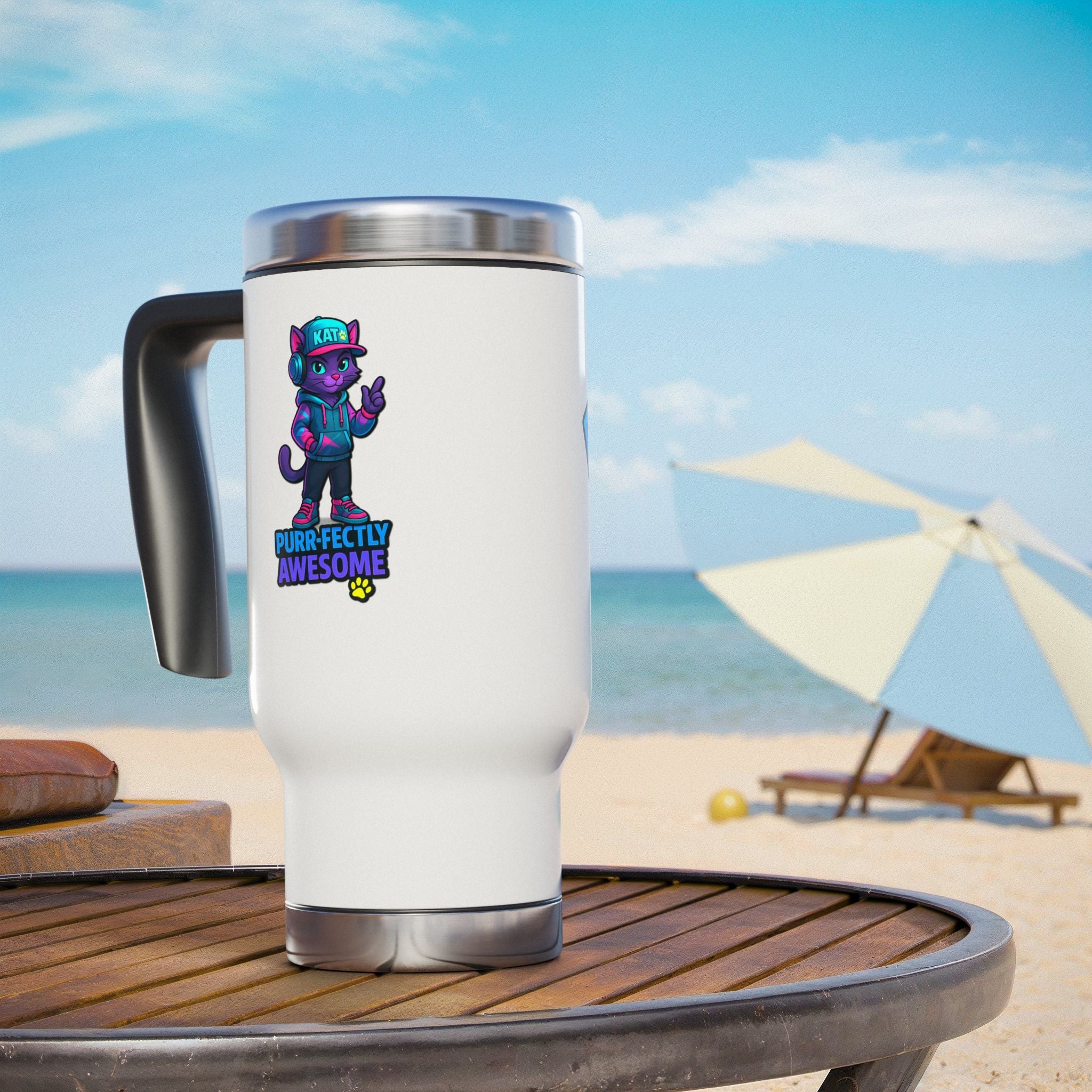 DJ KAT PAWS - Purr-fectly Awesome Travel Mug | Stylish 14oz Stainless Steel Cup, Perfect for Cat Lovers, Musicians, Gifts, Everyday Use