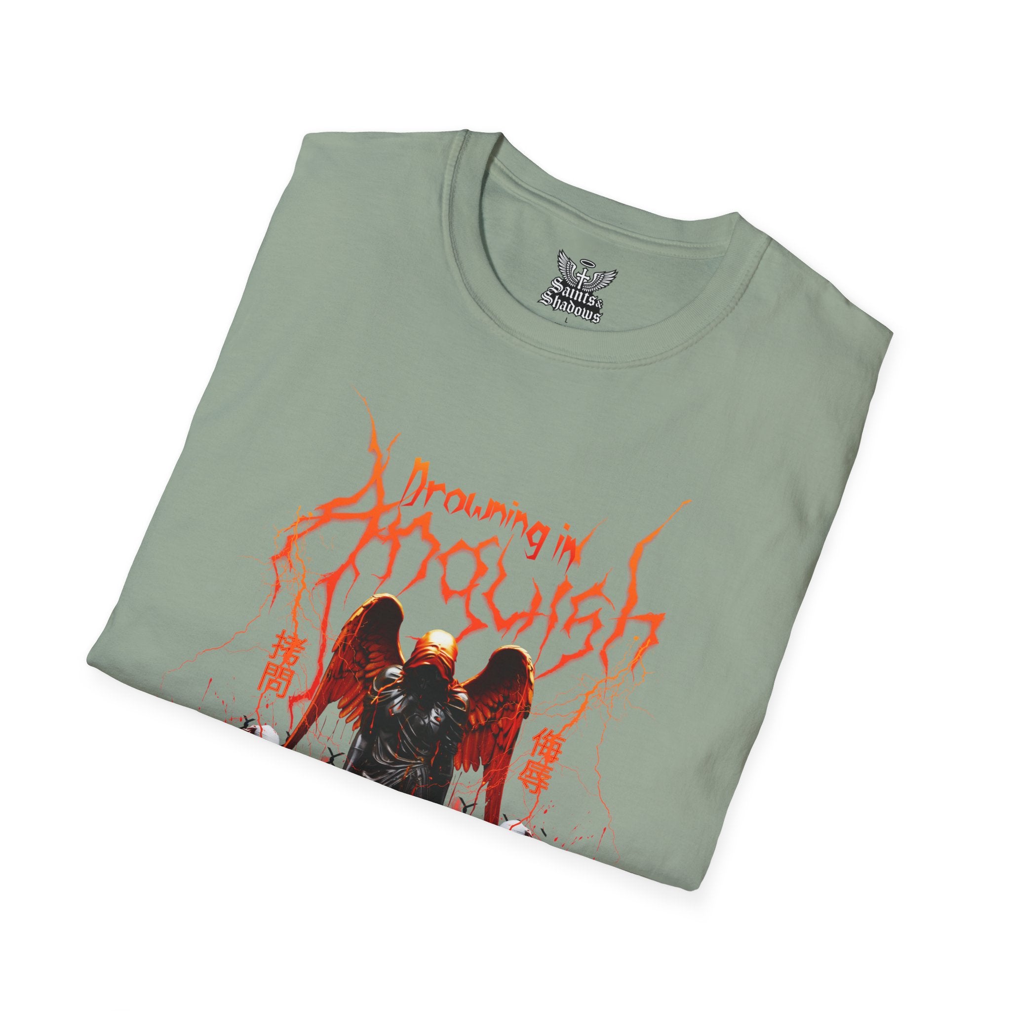 Saints and Shadows -Drowning In Anguish, Angelic Artwork Unisex Softstyle T-Shirt, Casual Wear