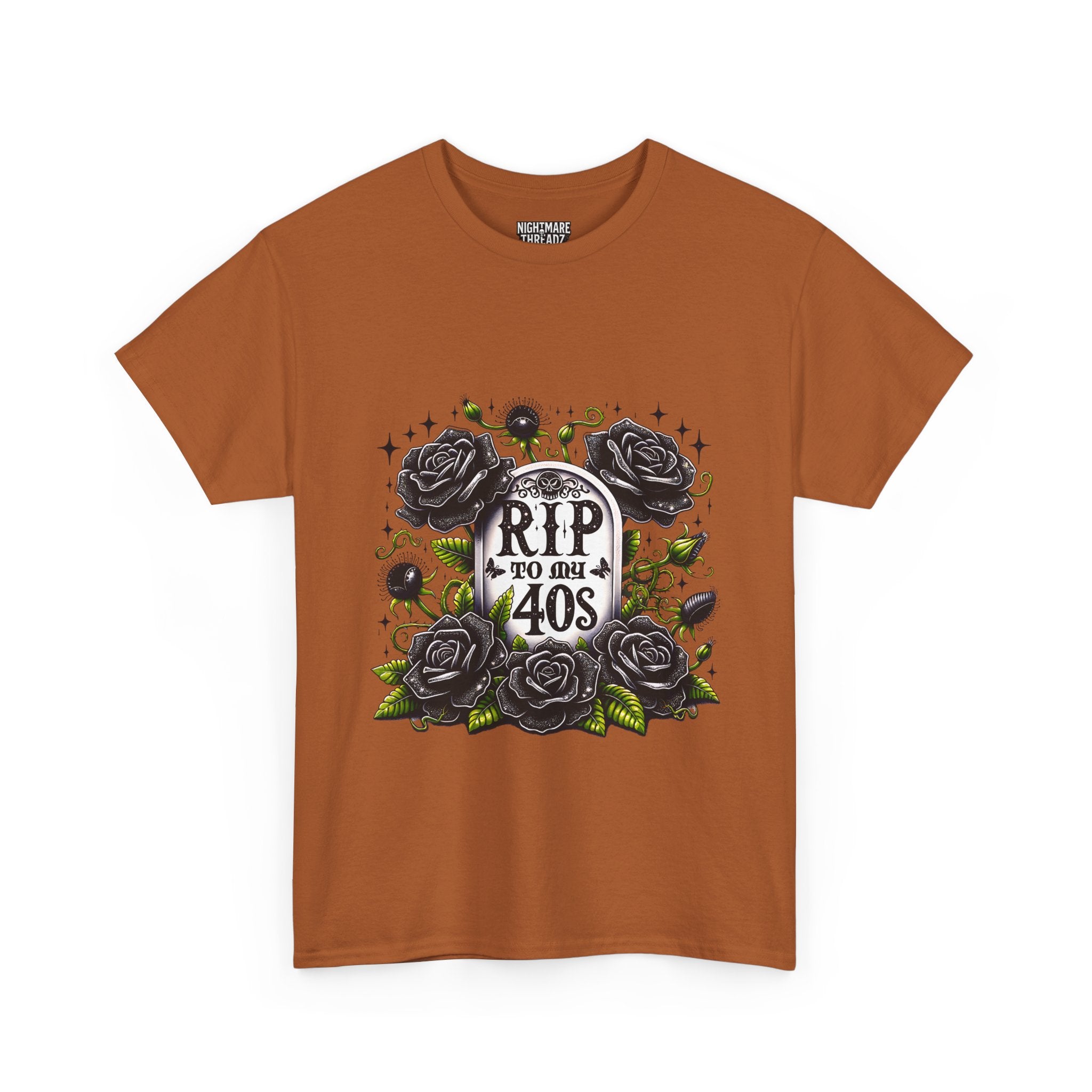 RIP to My 40s Tee, Heavy, Unisex Graphic Shirt, Birthday Gift, Casual Wear, Vintage Style, Floral Design T-shirt