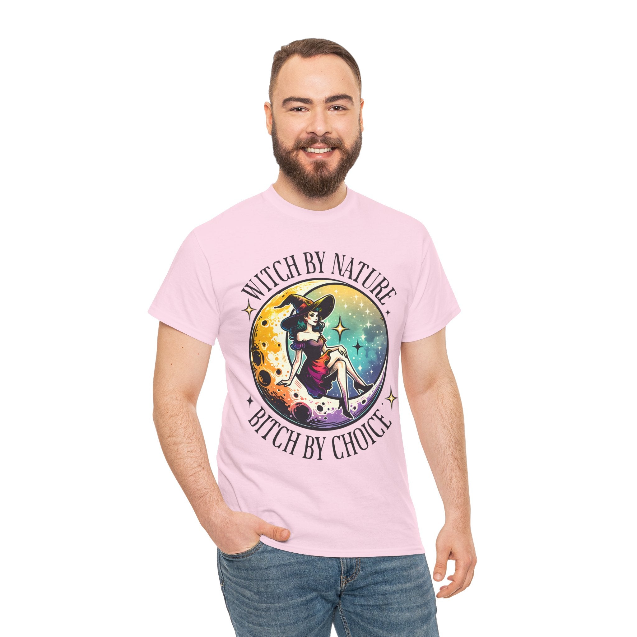 Witchy Cotton Tee - "Witch by Nature, Bitch by Choice" | Unisex Tee for Spooky Season, Boho Fashion, Festival Wear, Gift for Witches