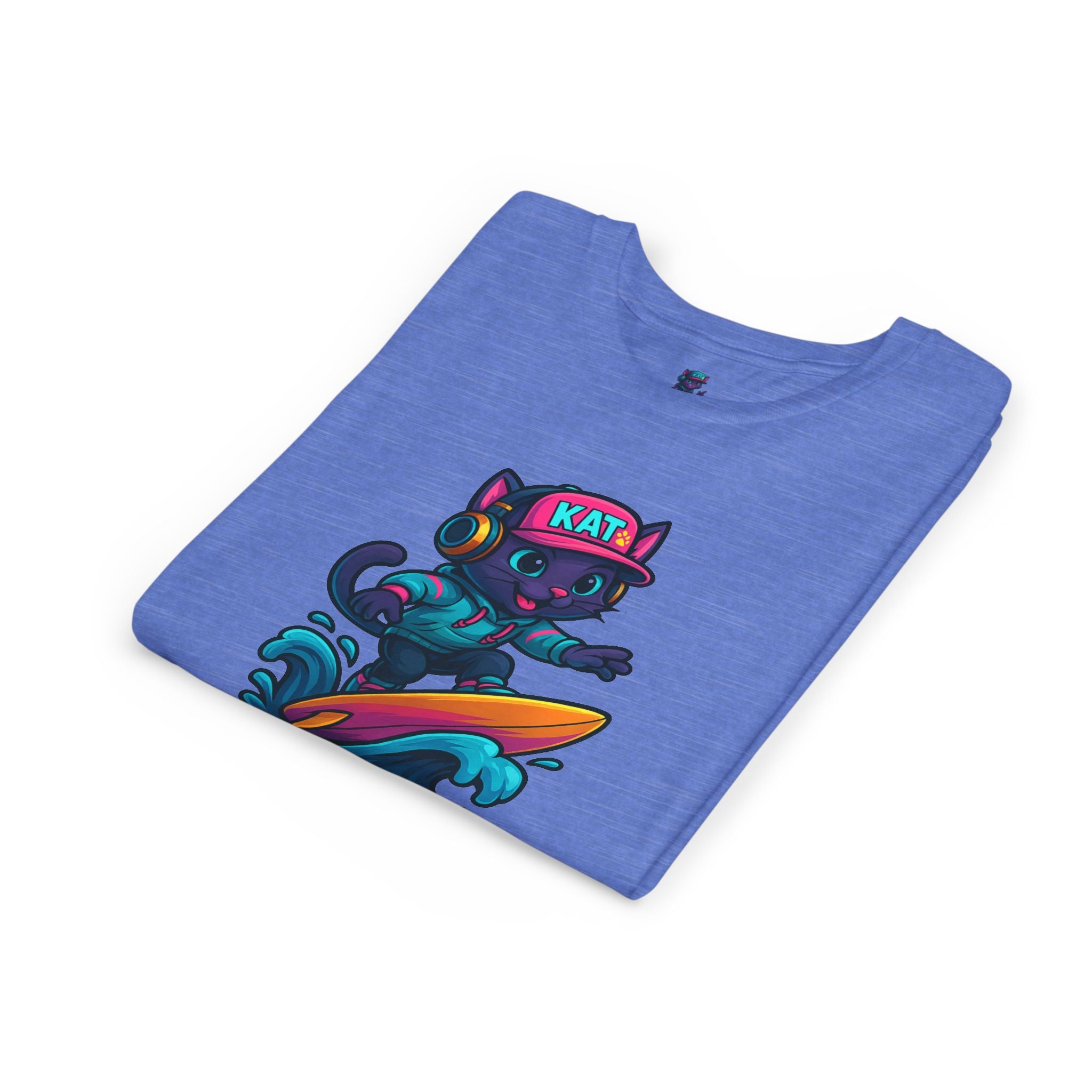 DJ KAT PAWS Paw-Sitive Waves Only, Youth Tee | Kids Surfing T-Shirt, Fun Cat Graphic Top, Summer Apparel, Gifts for Animal Lovers
