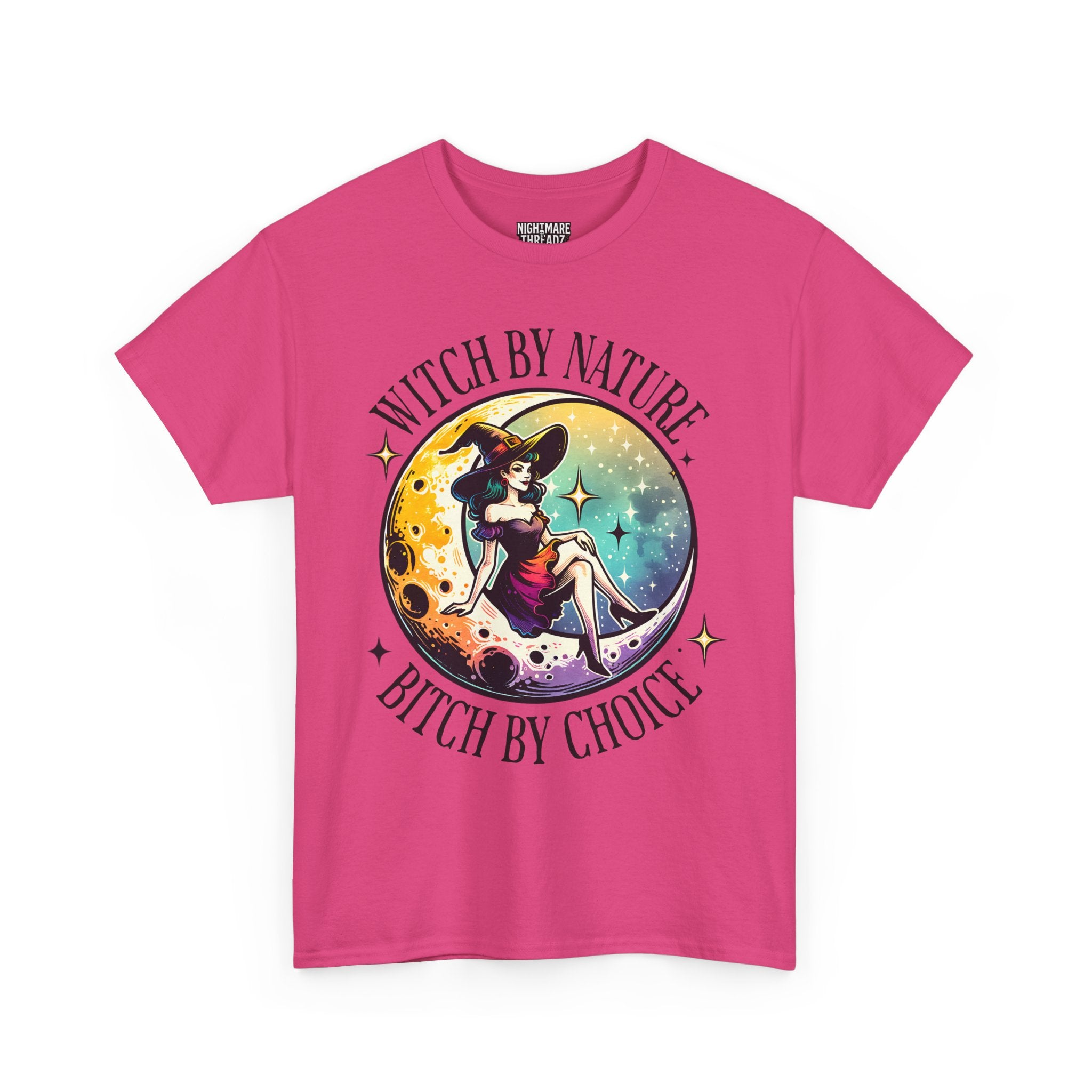Witchy Cotton Tee - "Witch by Nature, Bitch by Choice" | Unisex Tee for Spooky Season, Boho Fashion, Festival Wear, Gift for Witches